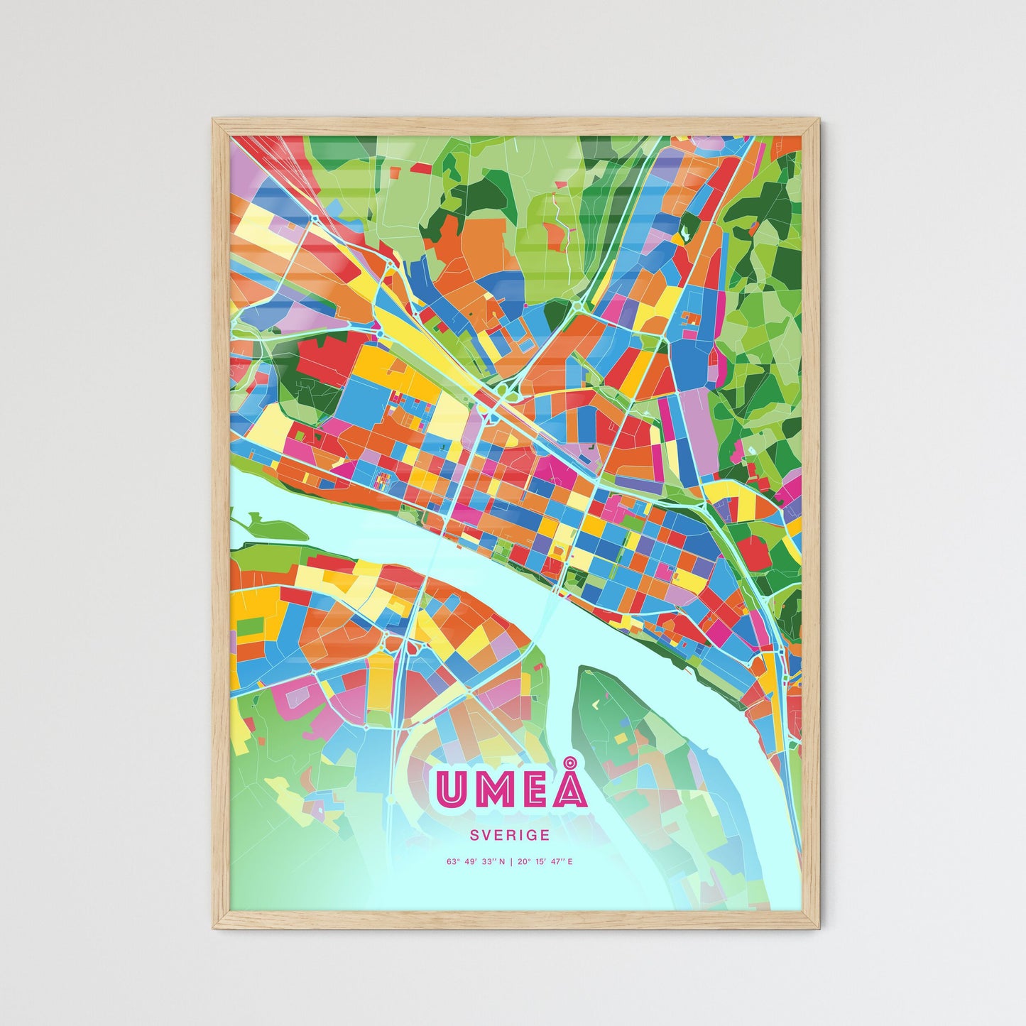 Colorful UMEÅ SWEDEN Fine Art Map Crazy Colors