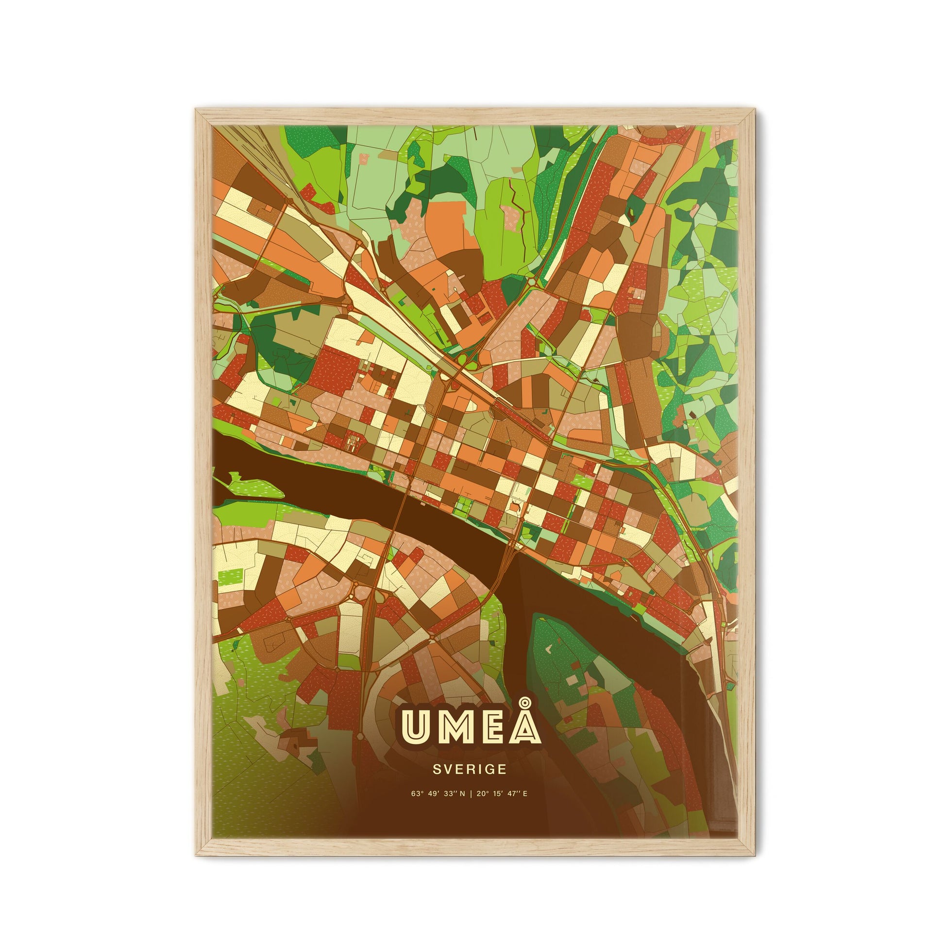 Colorful UMEÅ SWEDEN Fine Art Map Farmhouse