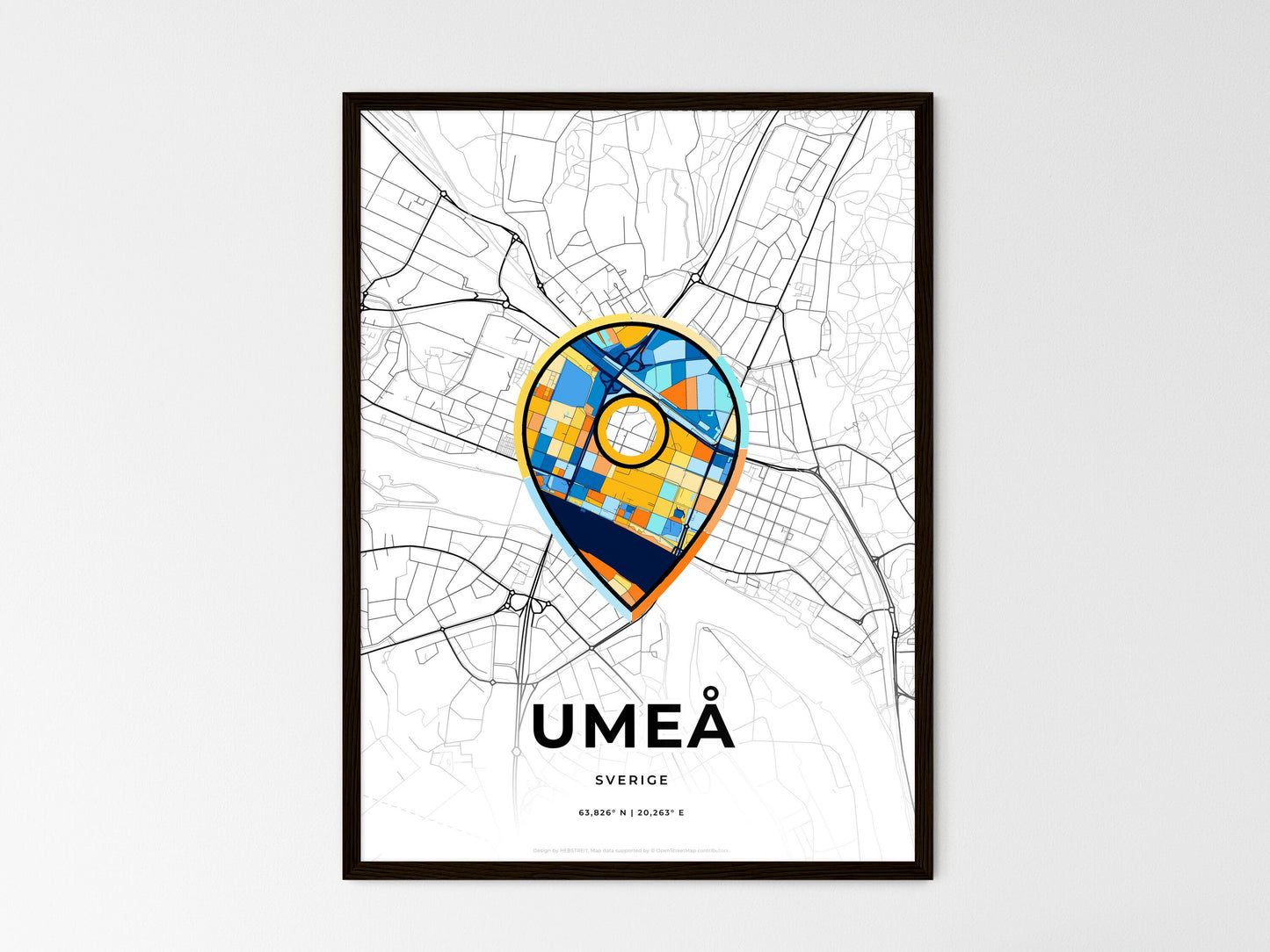 Umeå Sweden wedding art map with pointer icon