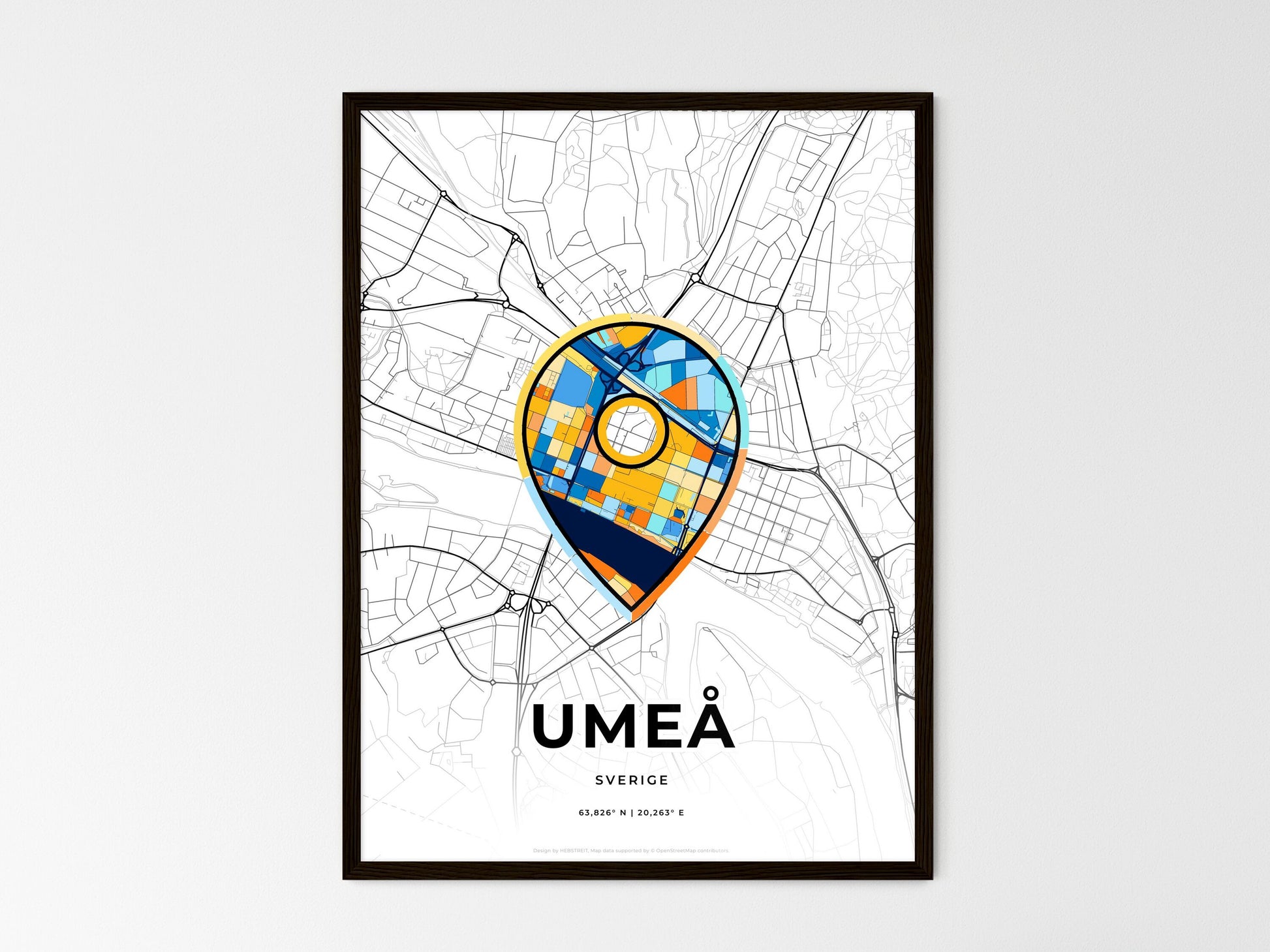 Umeå Sweden wedding art map with pointer icon
