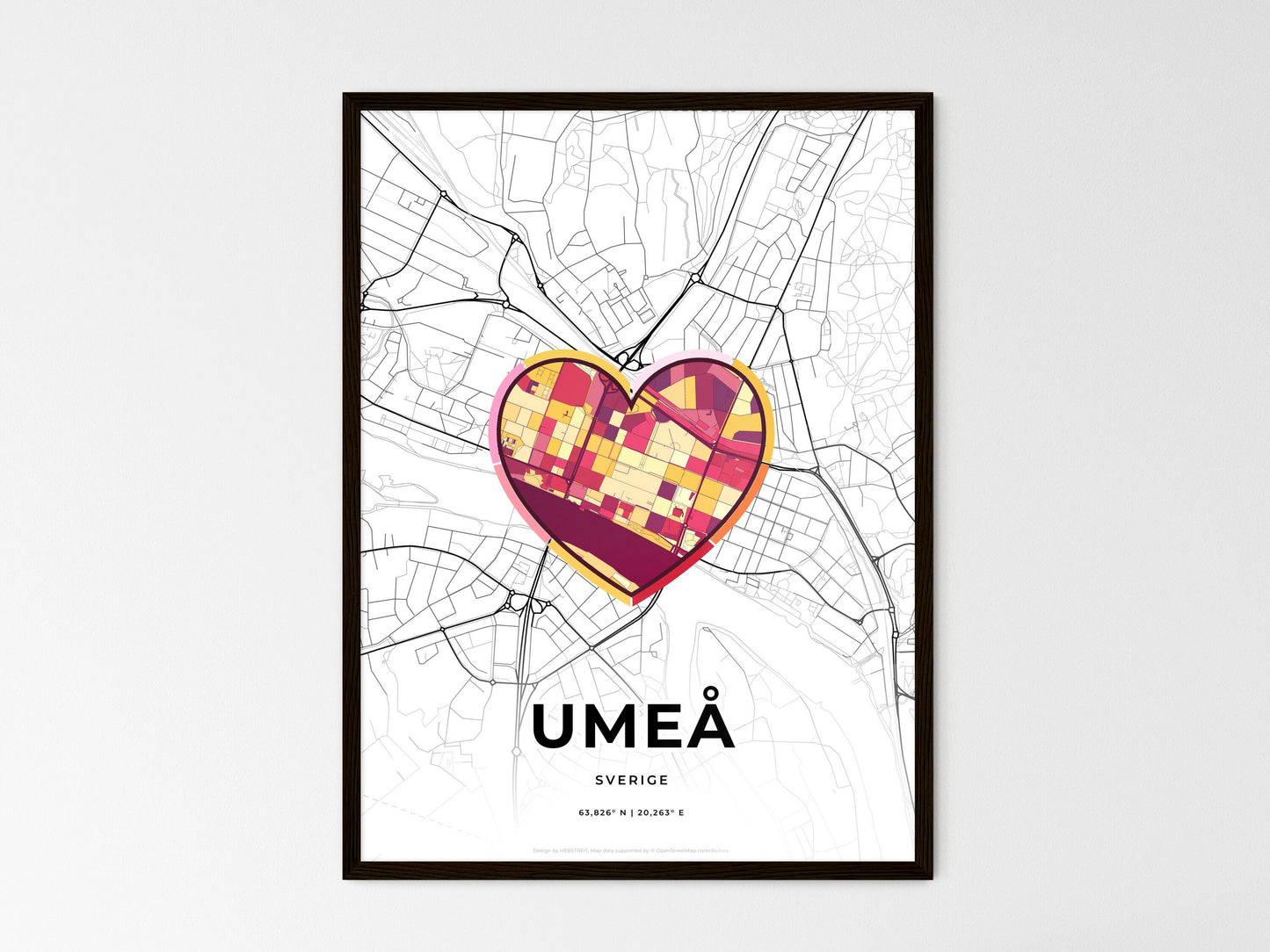 Umeå Sweden wedding art map with heart icon