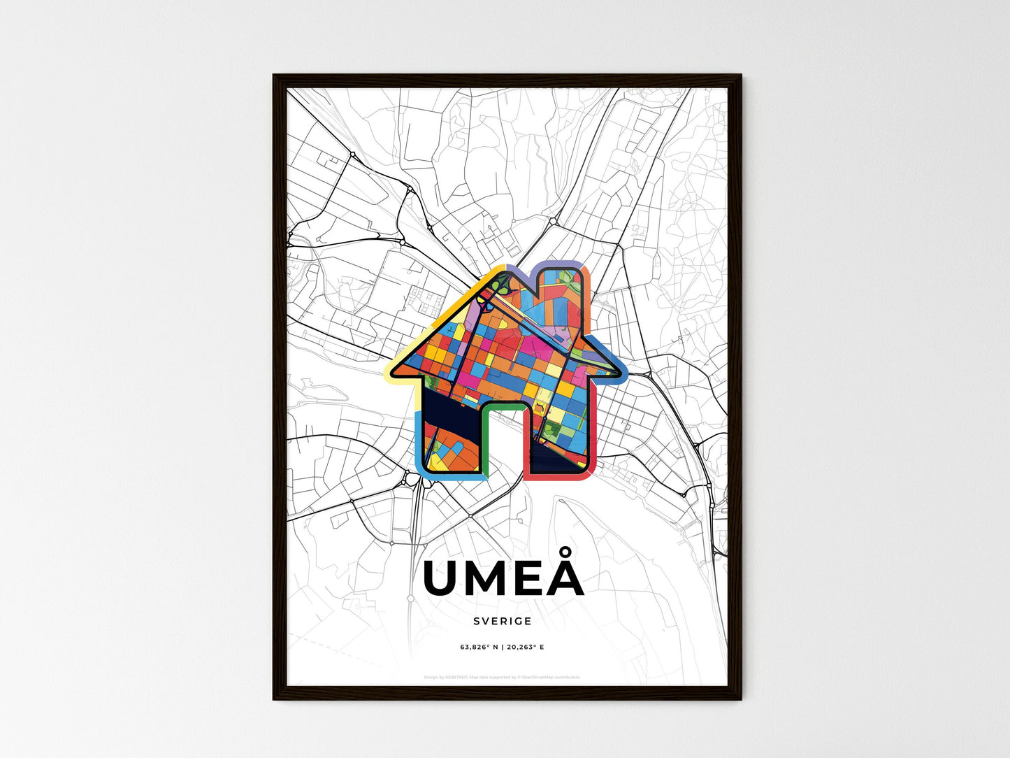 Umeå Sweden wedding art map with home icon