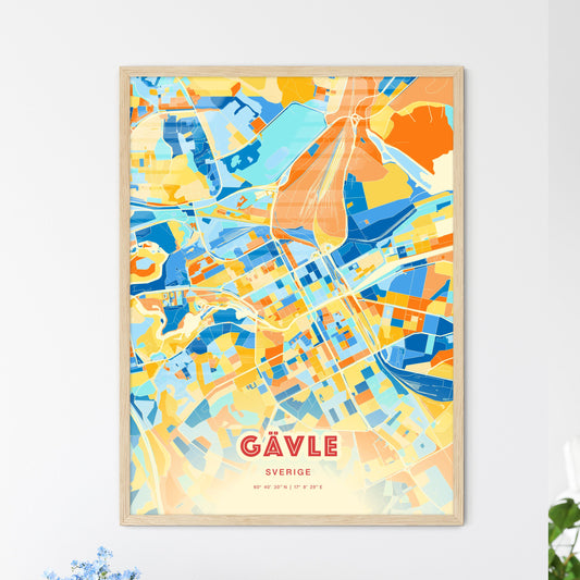 Colorful GÄVLE SWEDEN Fine Art Map Blue Orange