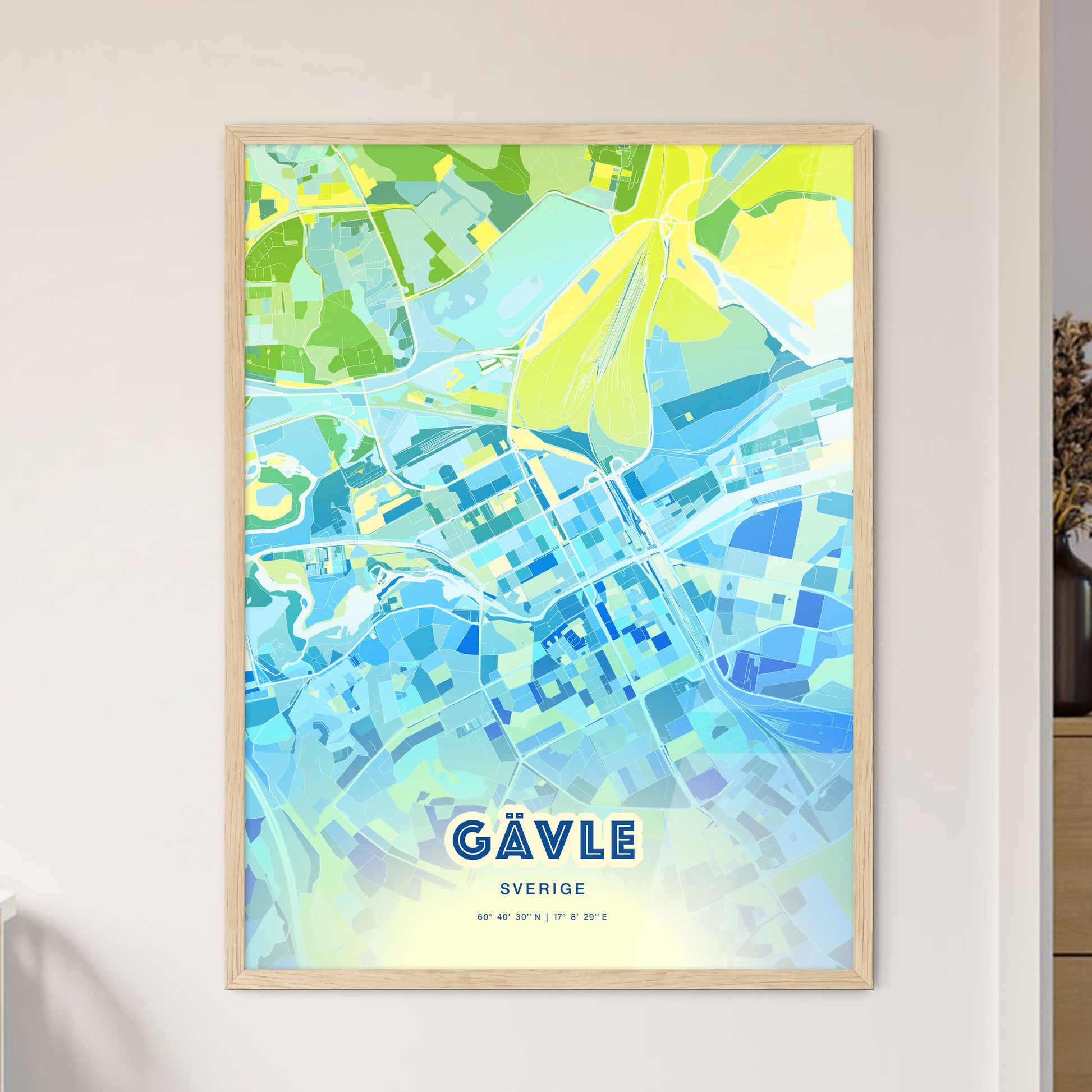 Colorful GÄVLE SWEDEN Fine Art Map Cool Blue