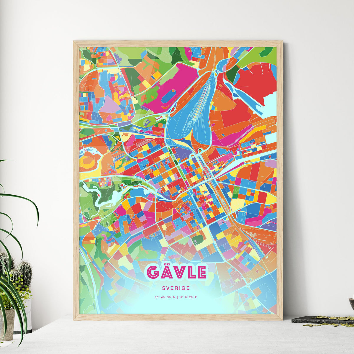 Colorful GÄVLE SWEDEN Fine Art Map Crazy Colors