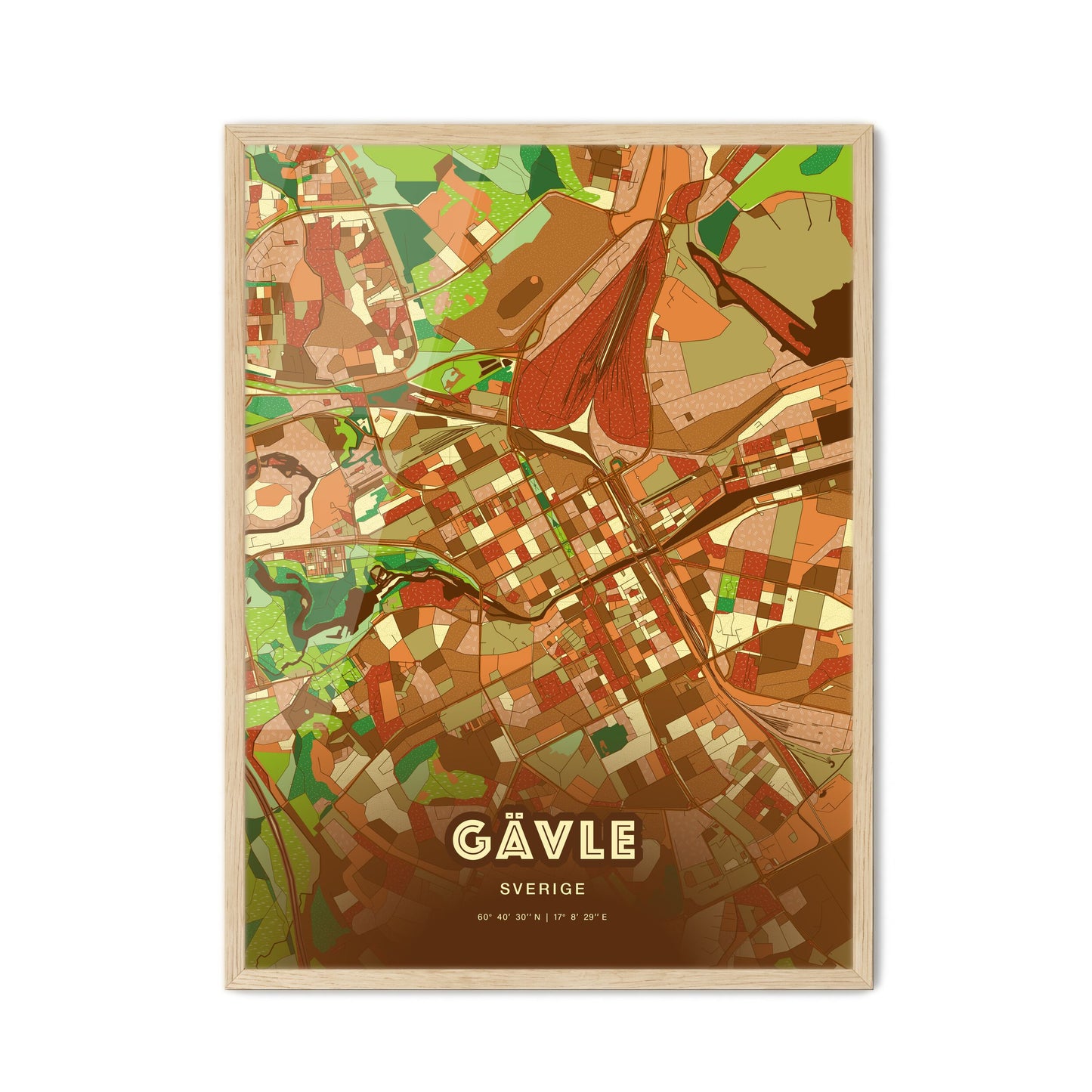 Colorful GÄVLE SWEDEN Fine Art Map Farmhouse