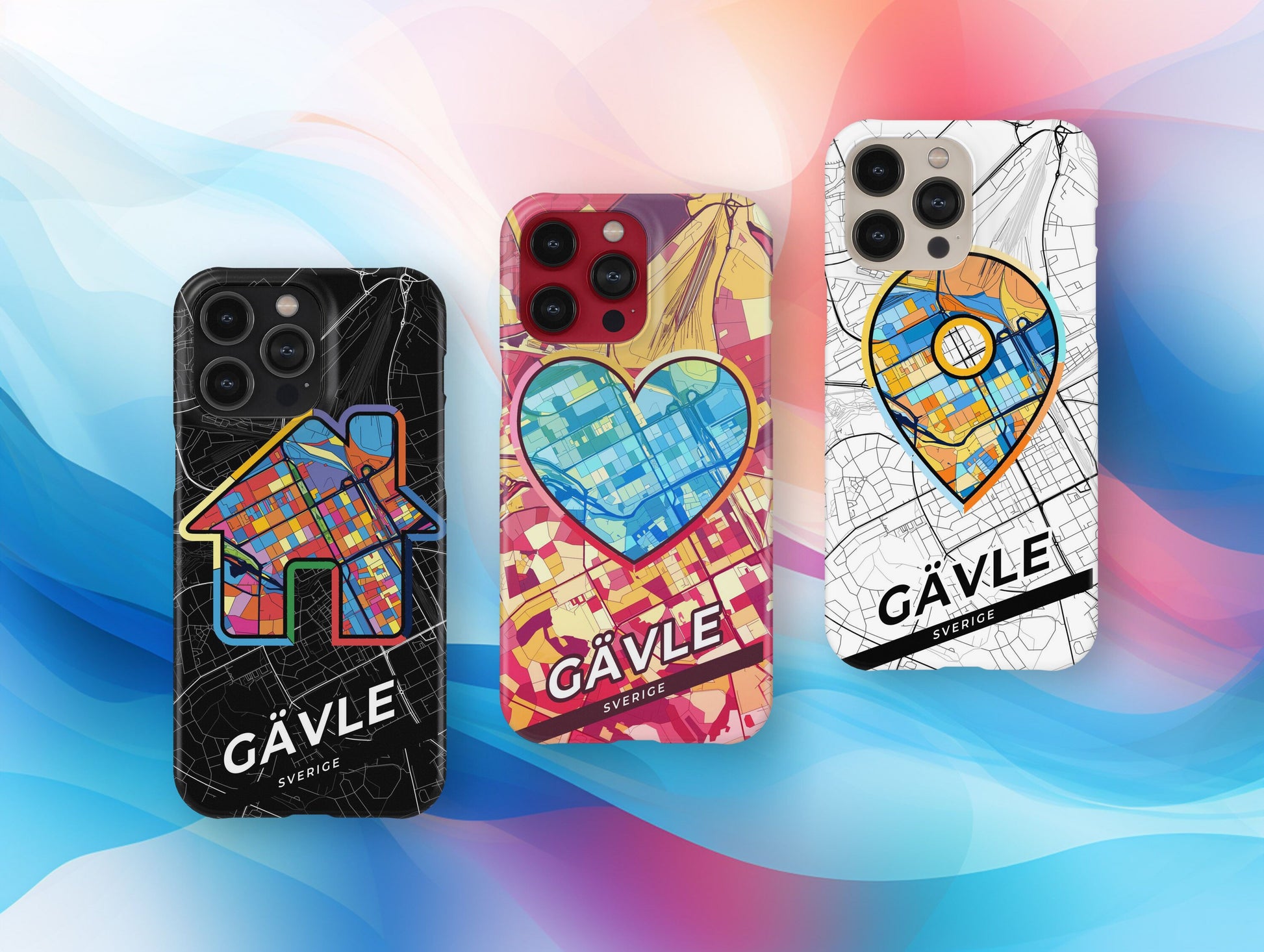 Gävle Sweden slim phone case with colorful icon. Birthday, wedding or housewarming gift. Couple match cases.