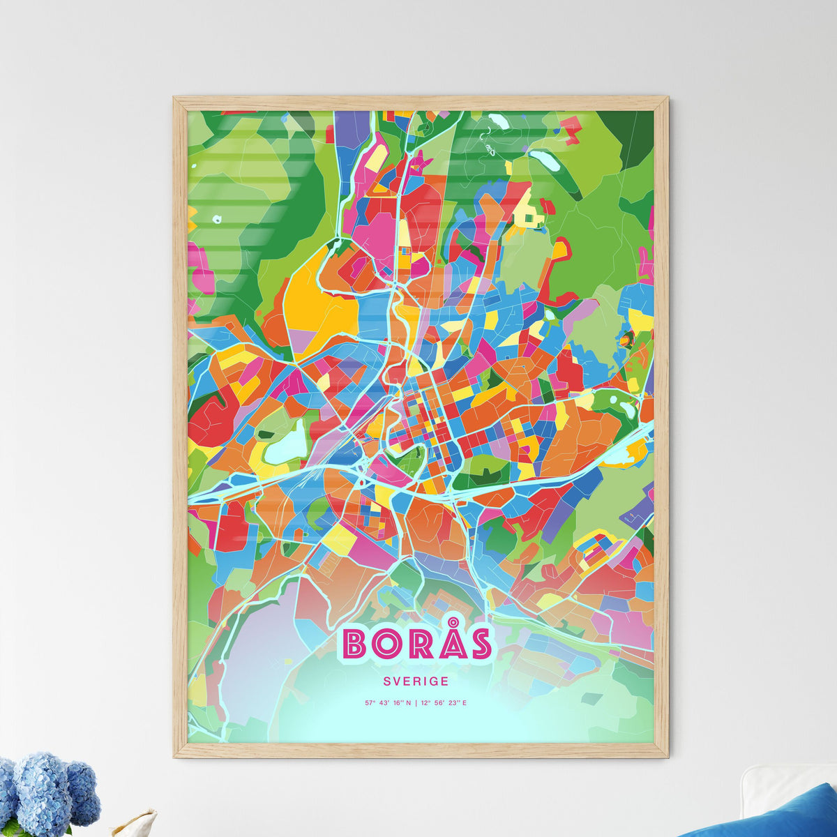 Colorful BORÅS SWEDEN Fine Art Map Crazy Colors