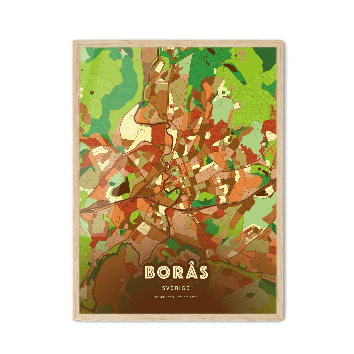 Colorful BORÅS SWEDEN Fine Art Map Farmhouse