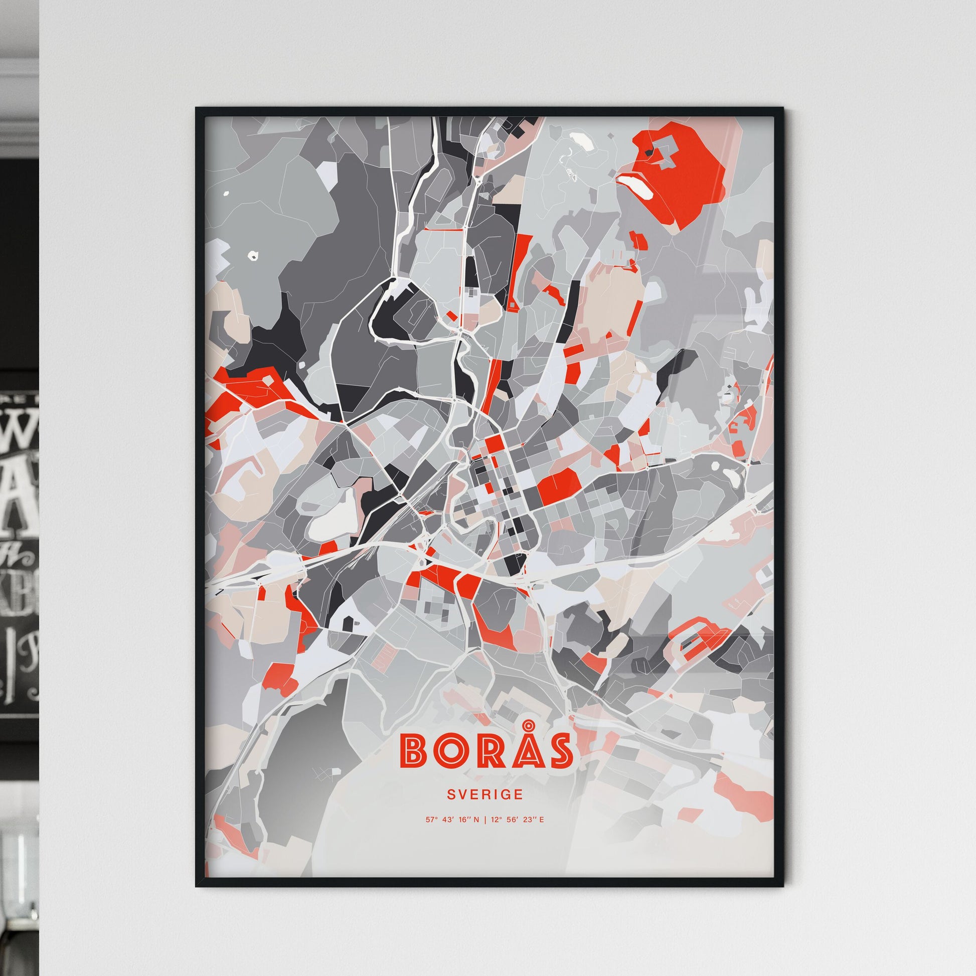 Colorful BORÅS SWEDEN Fine Art Map Modern