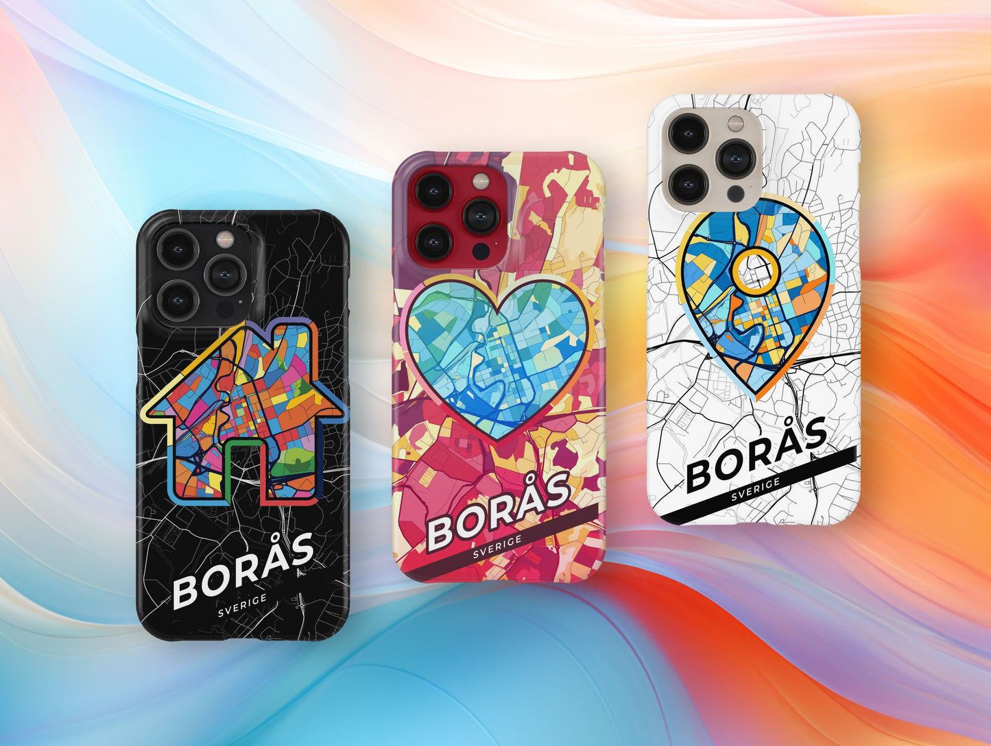 Borås Sweden slim phone case with colorful icon. Birthday, wedding or housewarming gift. Couple match cases.