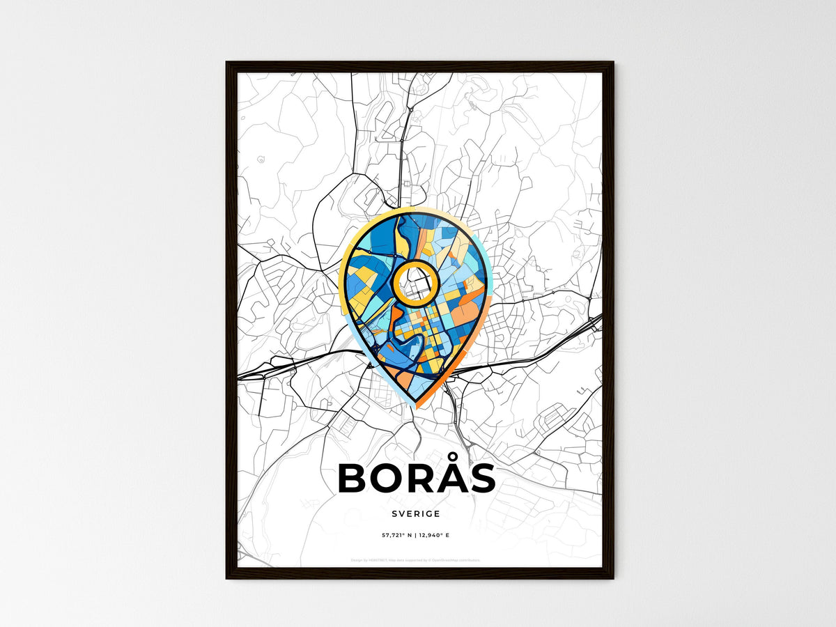 Borås Sweden wedding art map with pointer icon