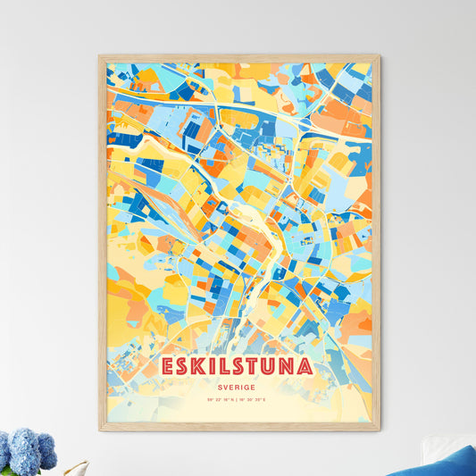 Colorful ESKILSTUNA SWEDEN Fine Art Map Blue Orange