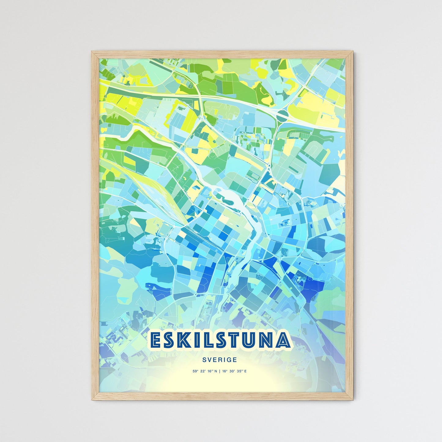 Colorful ESKILSTUNA SWEDEN Fine Art Map Cool Blue