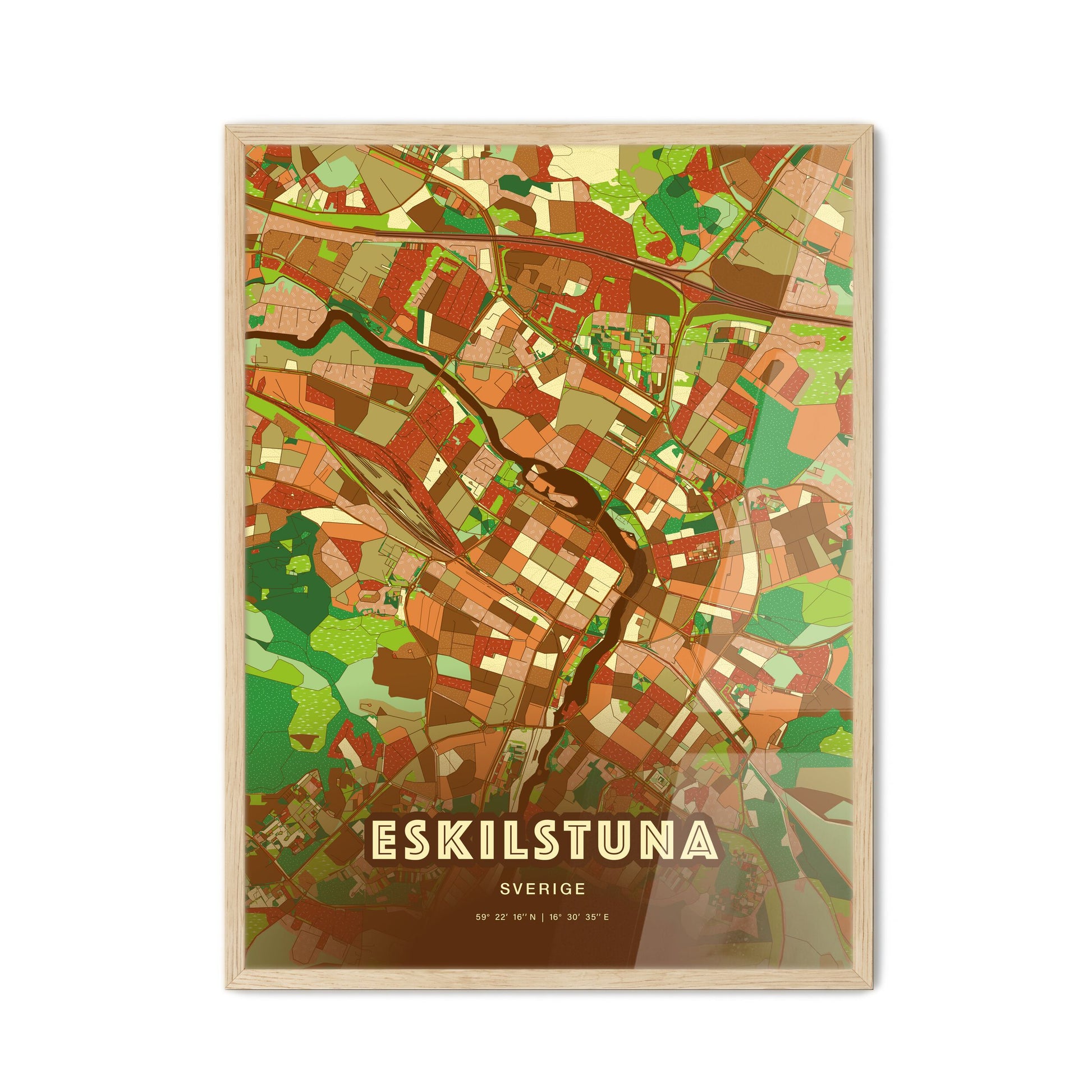 Colorful ESKILSTUNA SWEDEN Fine Art Map Farmhouse