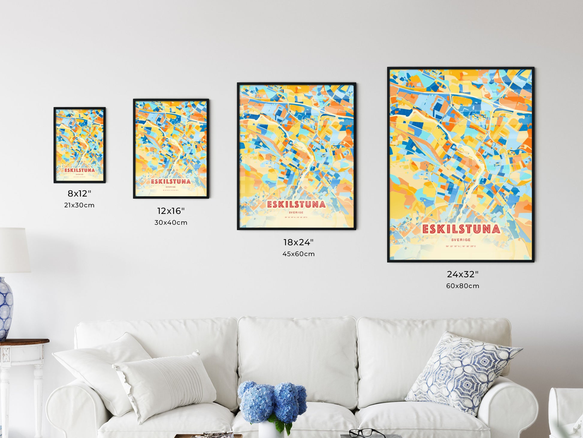 Colorful ESKILSTUNA SWEDEN Fine Art Map Blue Orange