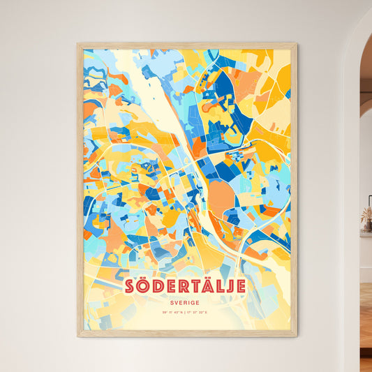 Colorful SÖDERTÄLJE SWEDEN Fine Art Map Blue Orange