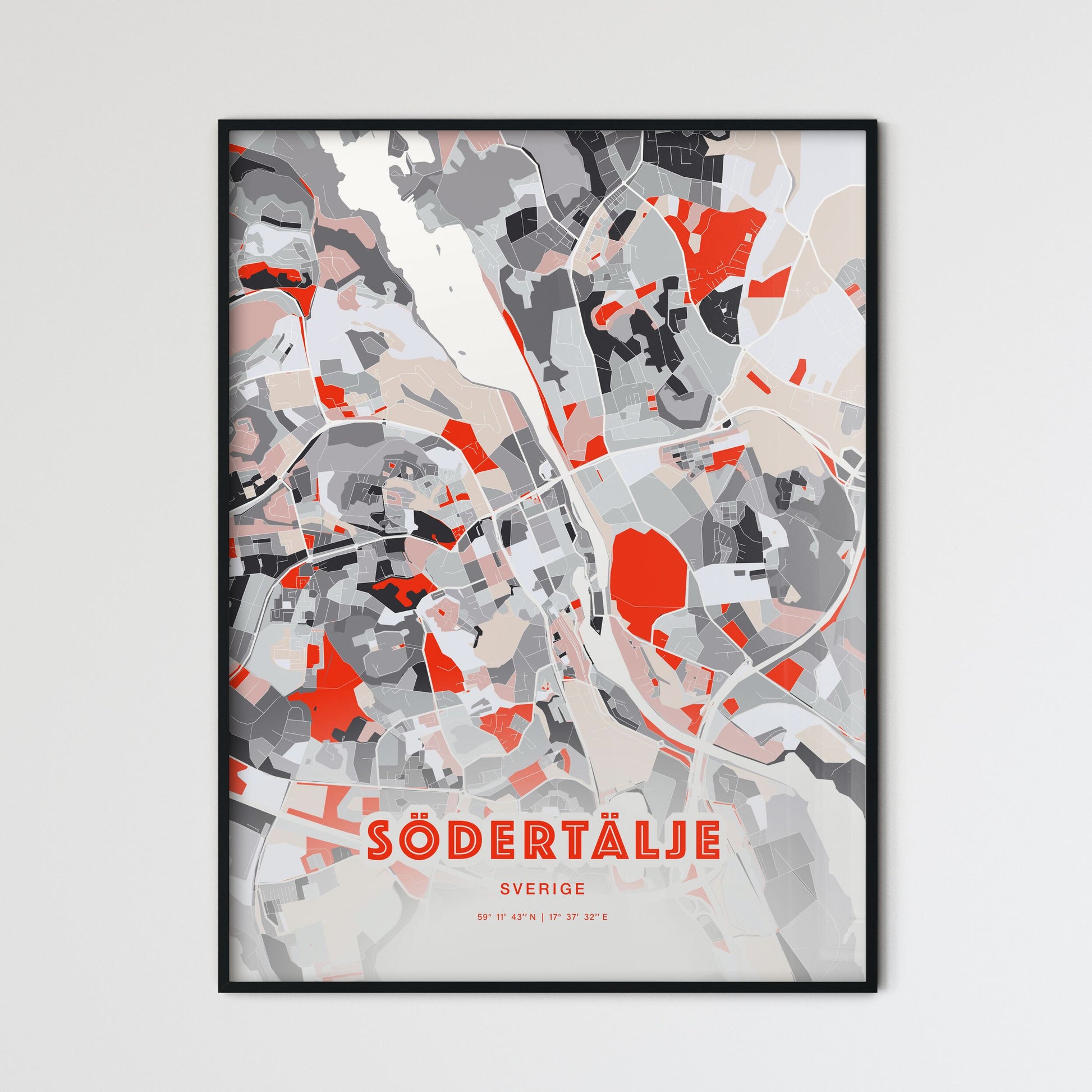 Colorful SÖDERTÄLJE SWEDEN Fine Art Map Modern