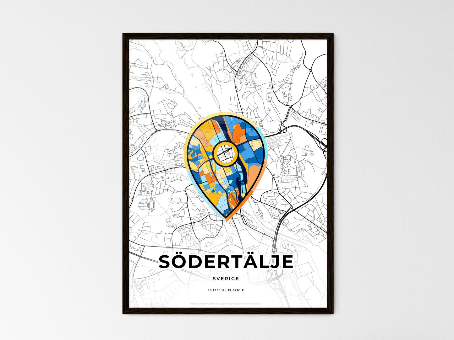Södertälje Sweden wedding art map with pointer icon