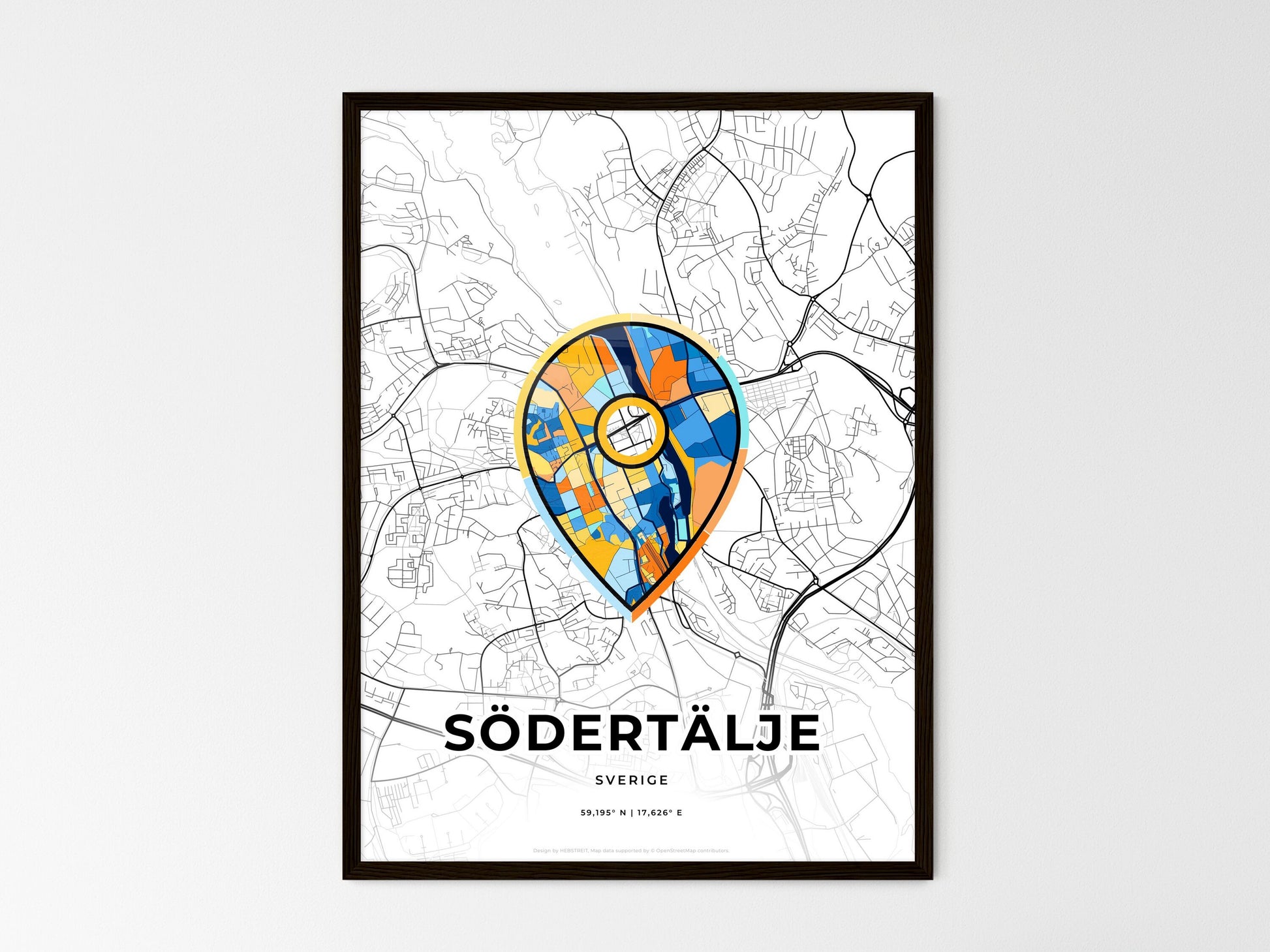 Södertälje Sweden wedding art map with pointer icon