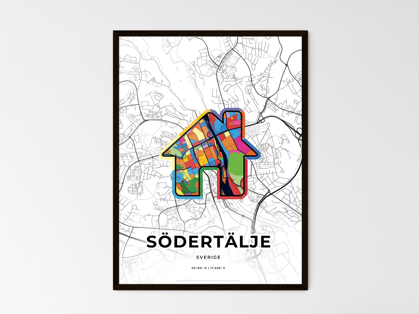 Södertälje Sweden wedding art map with home icon