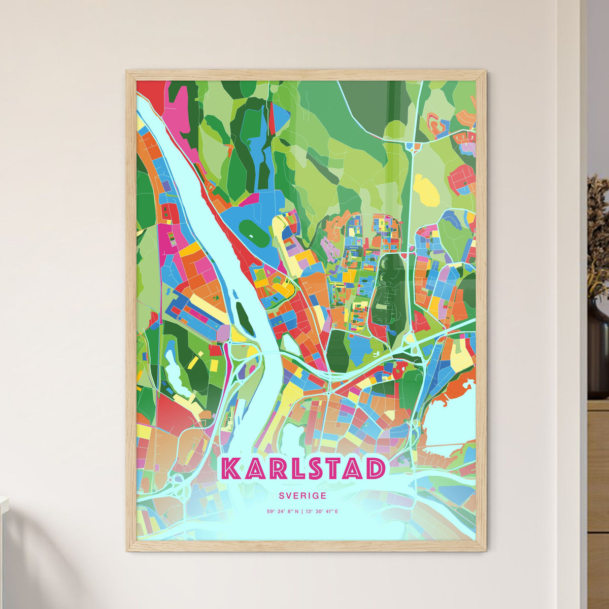 Colorful KARLSTAD SWEDEN Fine Art Map Crazy Colors