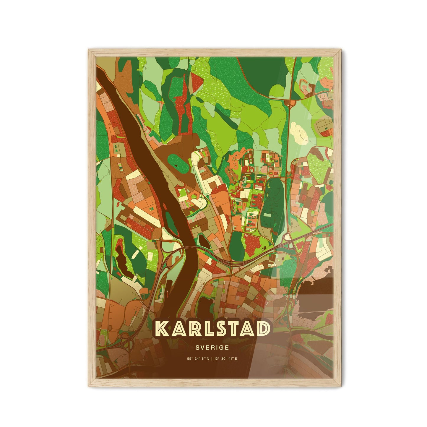 Colorful KARLSTAD SWEDEN Fine Art Map Farmhouse