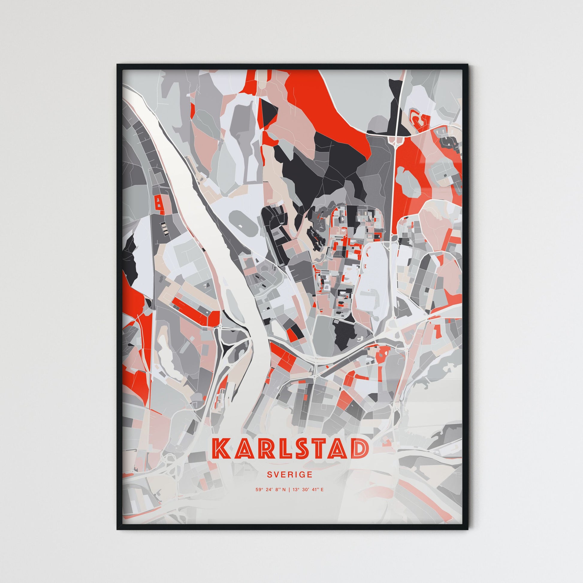 Colorful KARLSTAD SWEDEN Fine Art Map Modern