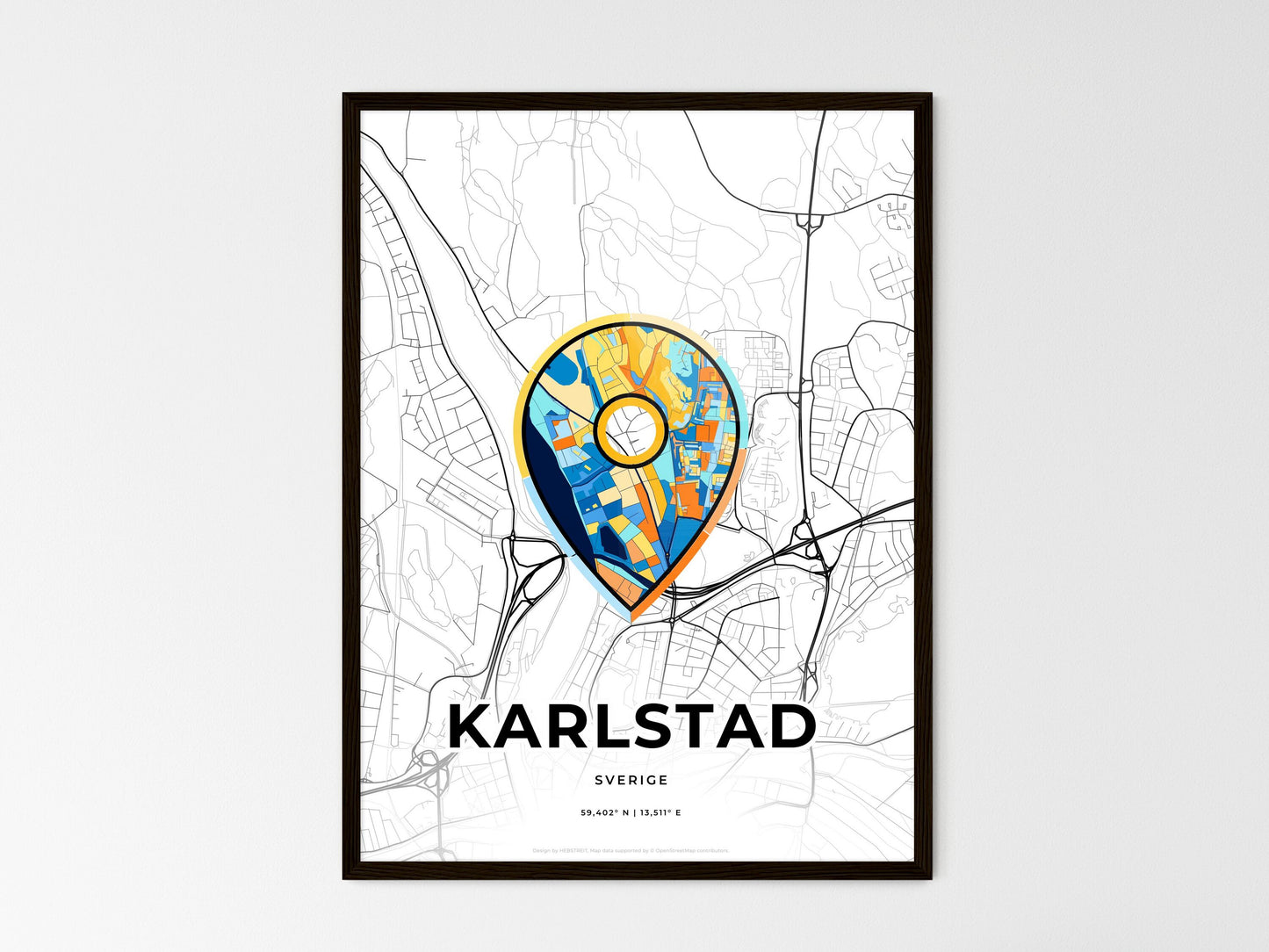 Karlstad Sweden wedding art map with pointer icon