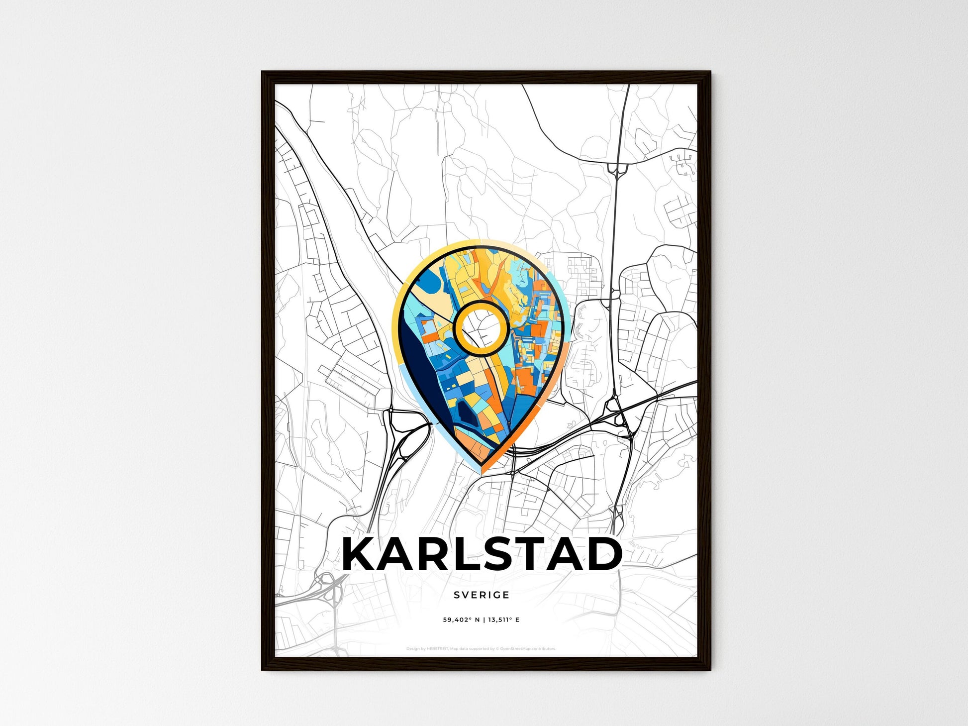 Karlstad Sweden wedding art map with pointer icon