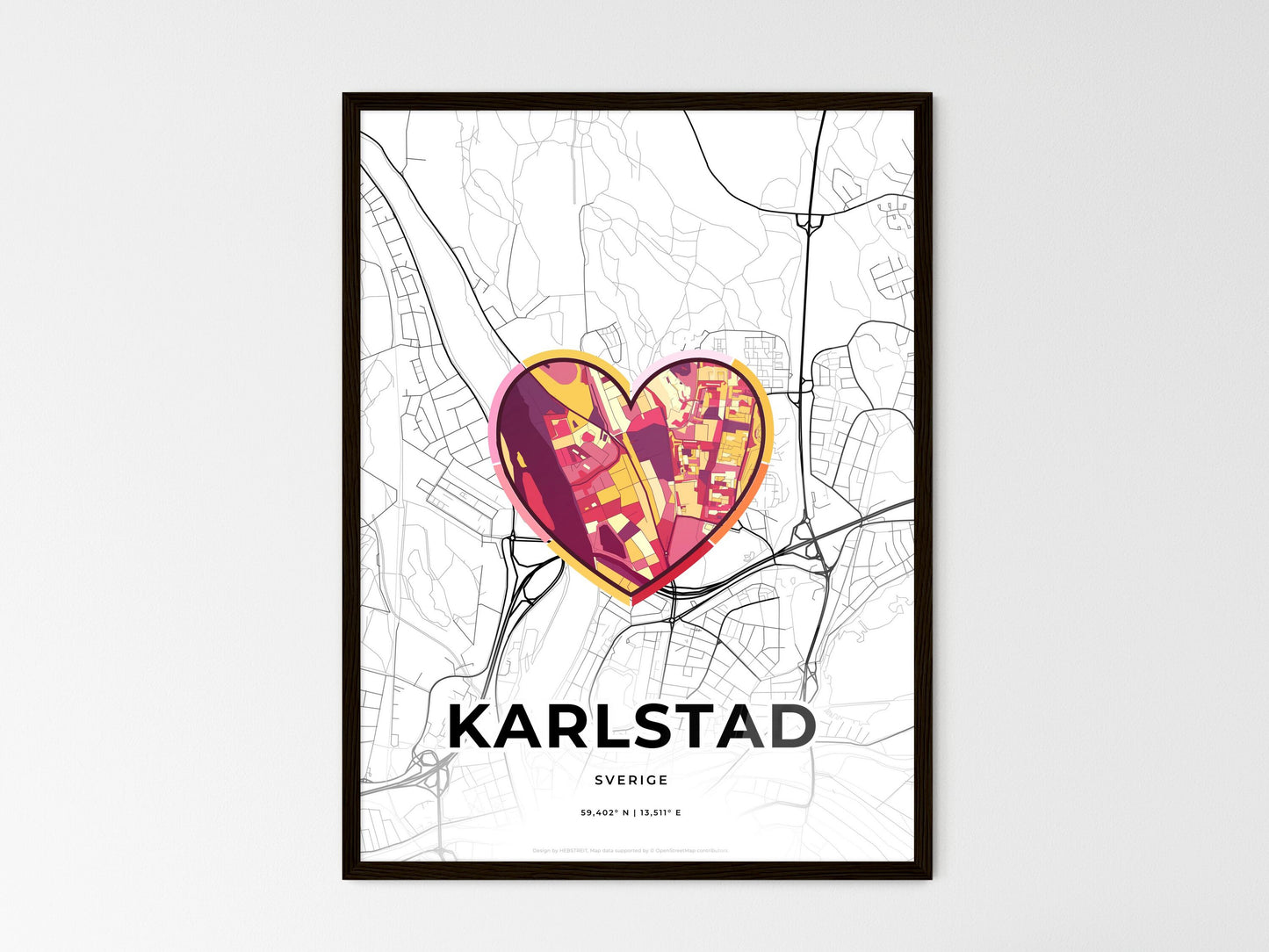 Karlstad Sweden wedding art map with heart icon