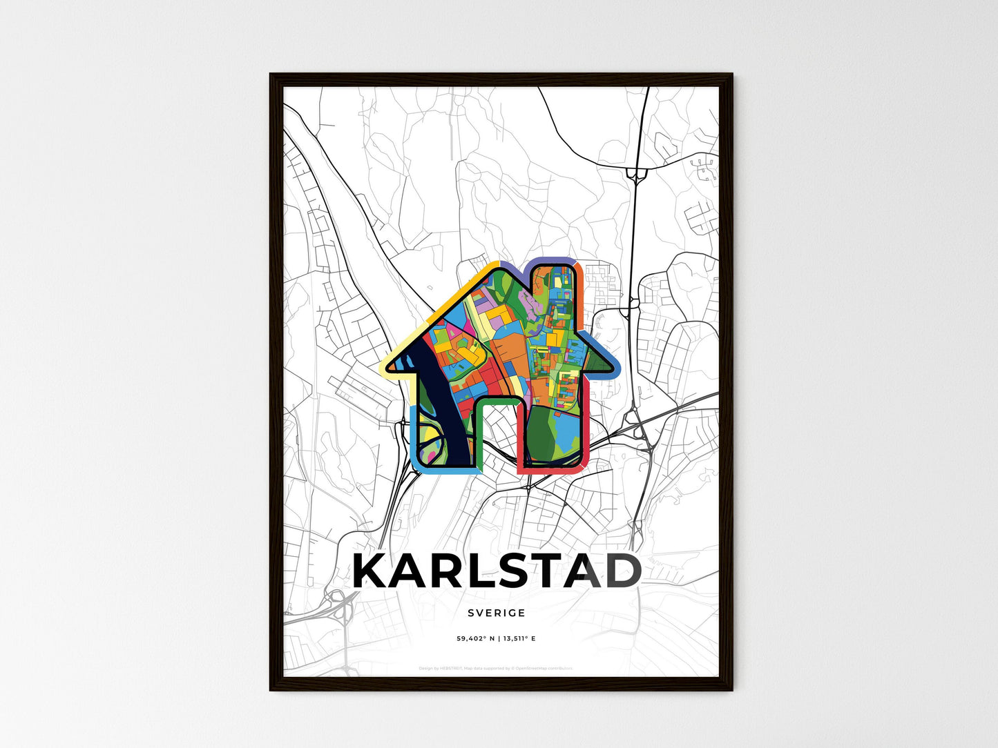 Karlstad Sweden wedding art map with home icon