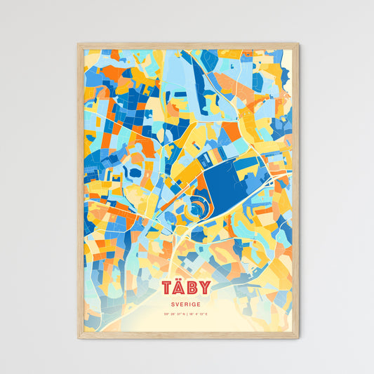 Colorful TÄBY SWEDEN Fine Art Map Blue Orange