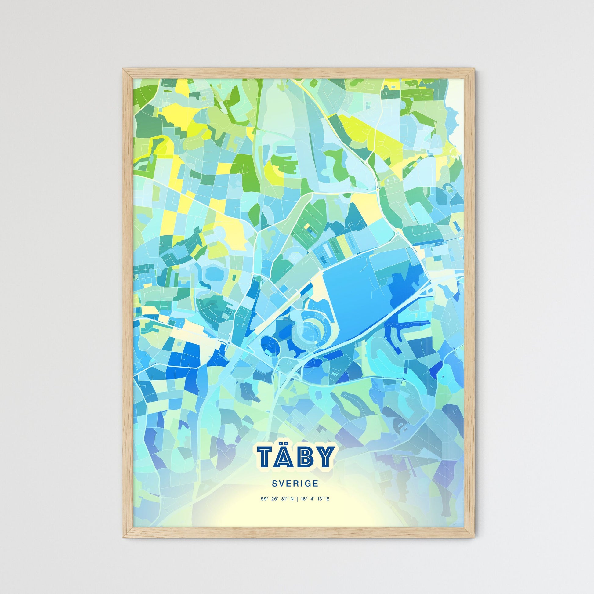 Colorful TÄBY SWEDEN Fine Art Map Cool Blue