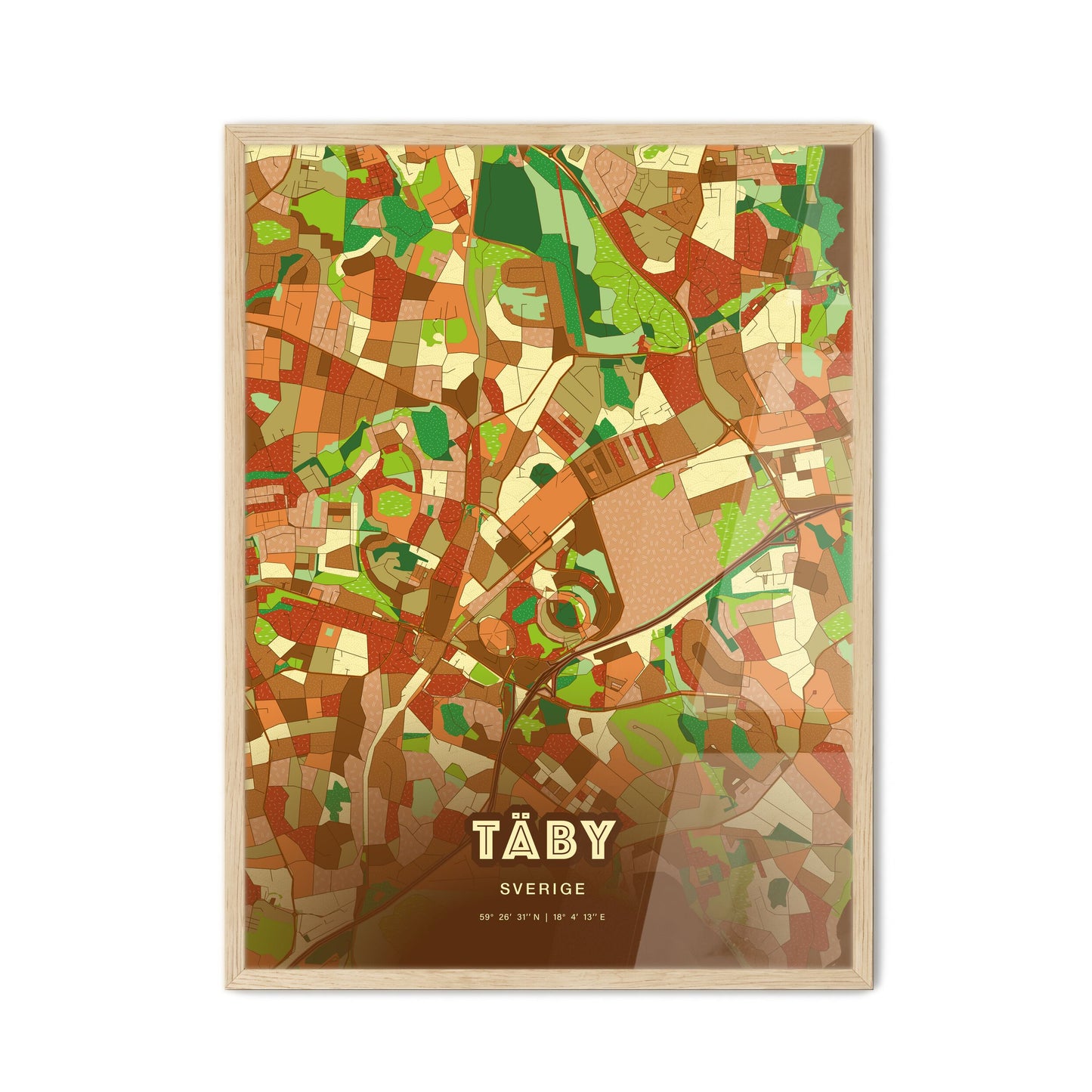 Colorful TÄBY SWEDEN Fine Art Map Farmhouse