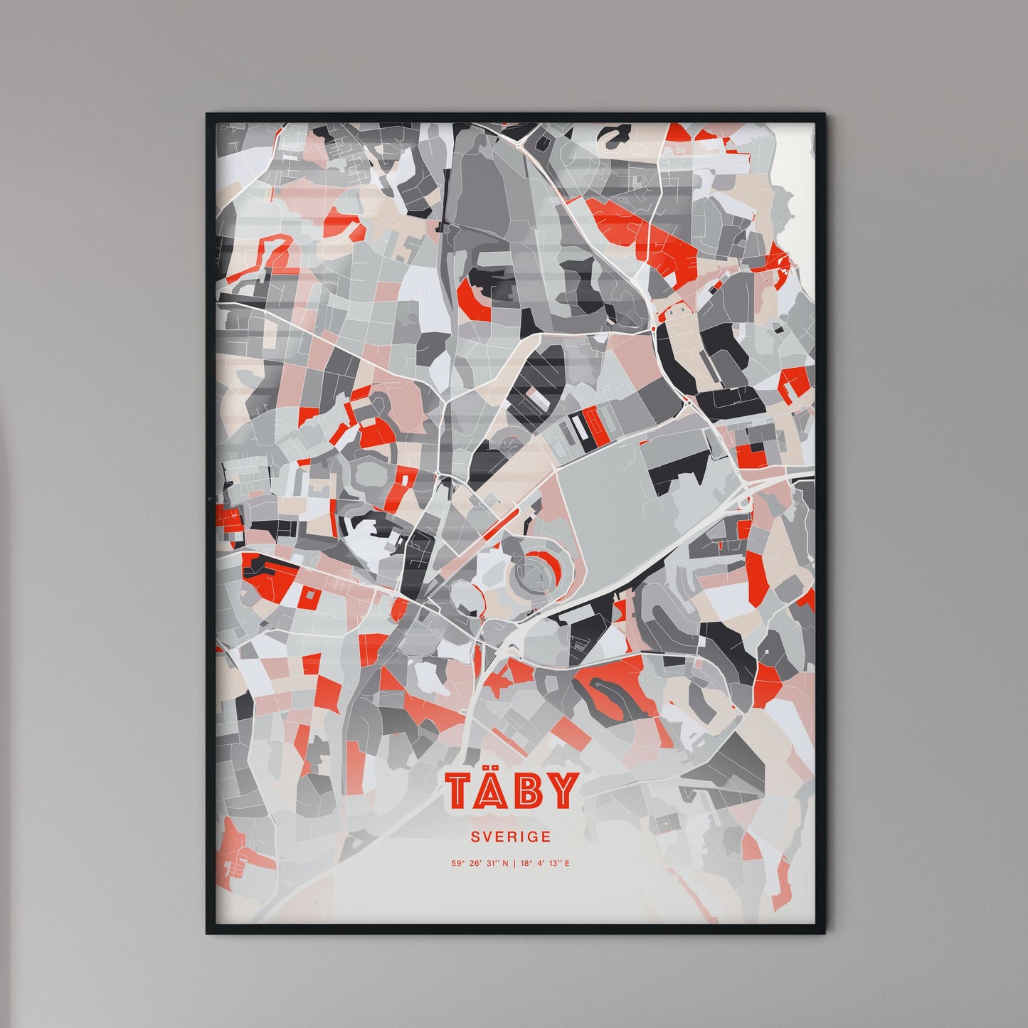 Colorful TÄBY SWEDEN Fine Art Map Modern