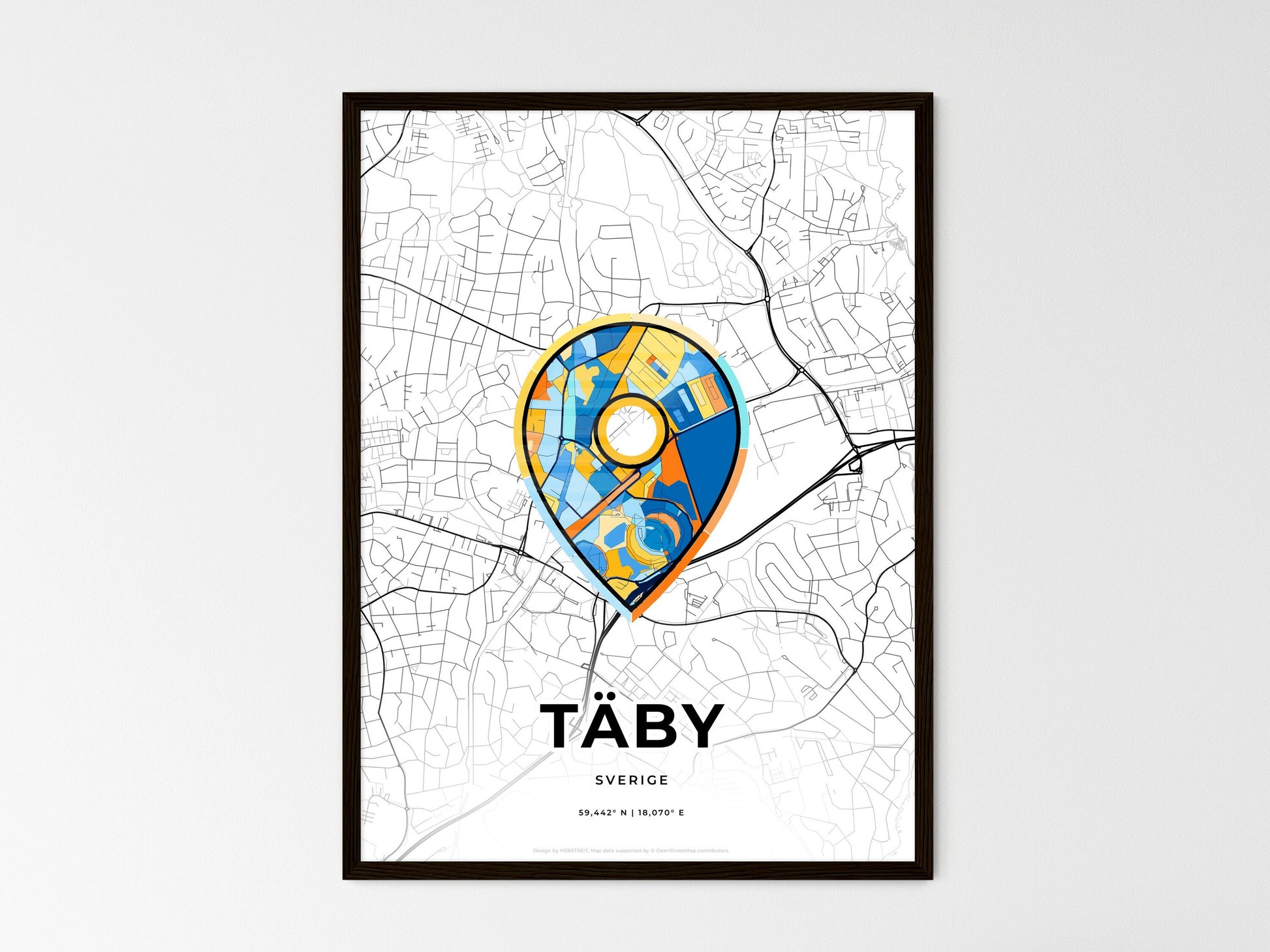 Täby Sweden wedding art map with pointer icon