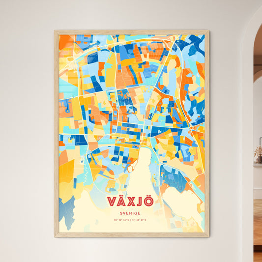 Colorful VÄXJÖ SWEDEN Fine Art Map Blue Orange