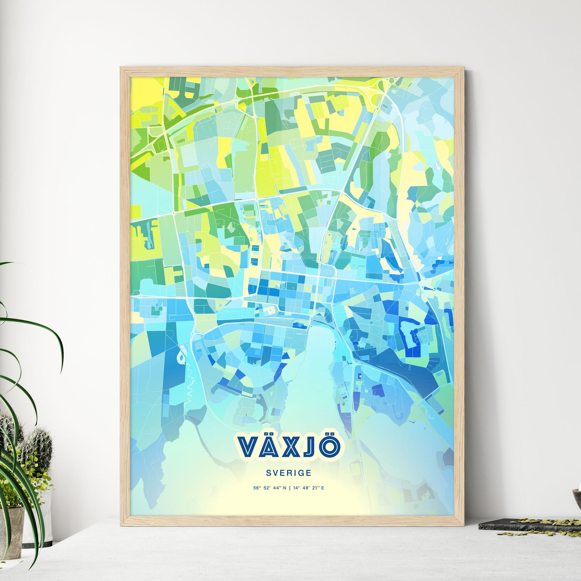 Colorful VÄXJÖ SWEDEN Fine Art Map Cool Blue