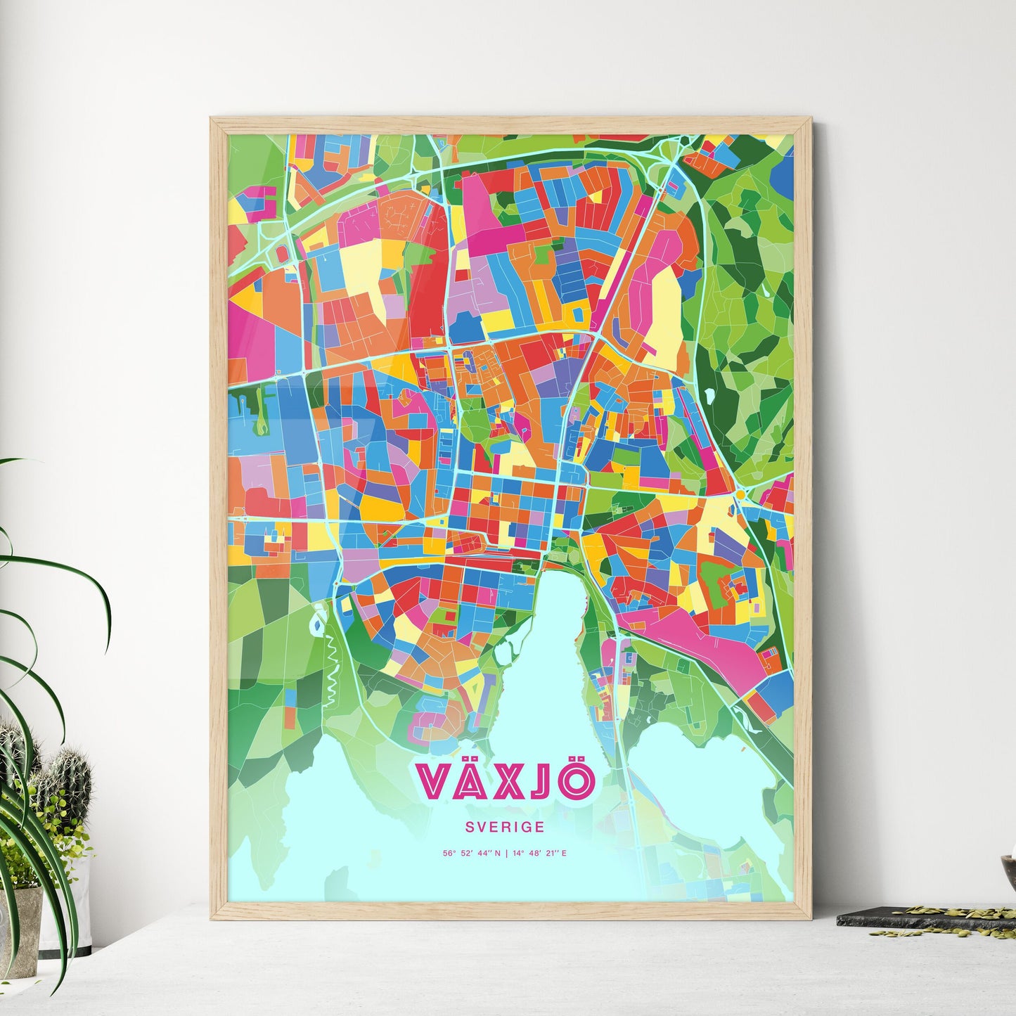 Colorful VÄXJÖ SWEDEN Fine Art Map Crazy Colors
