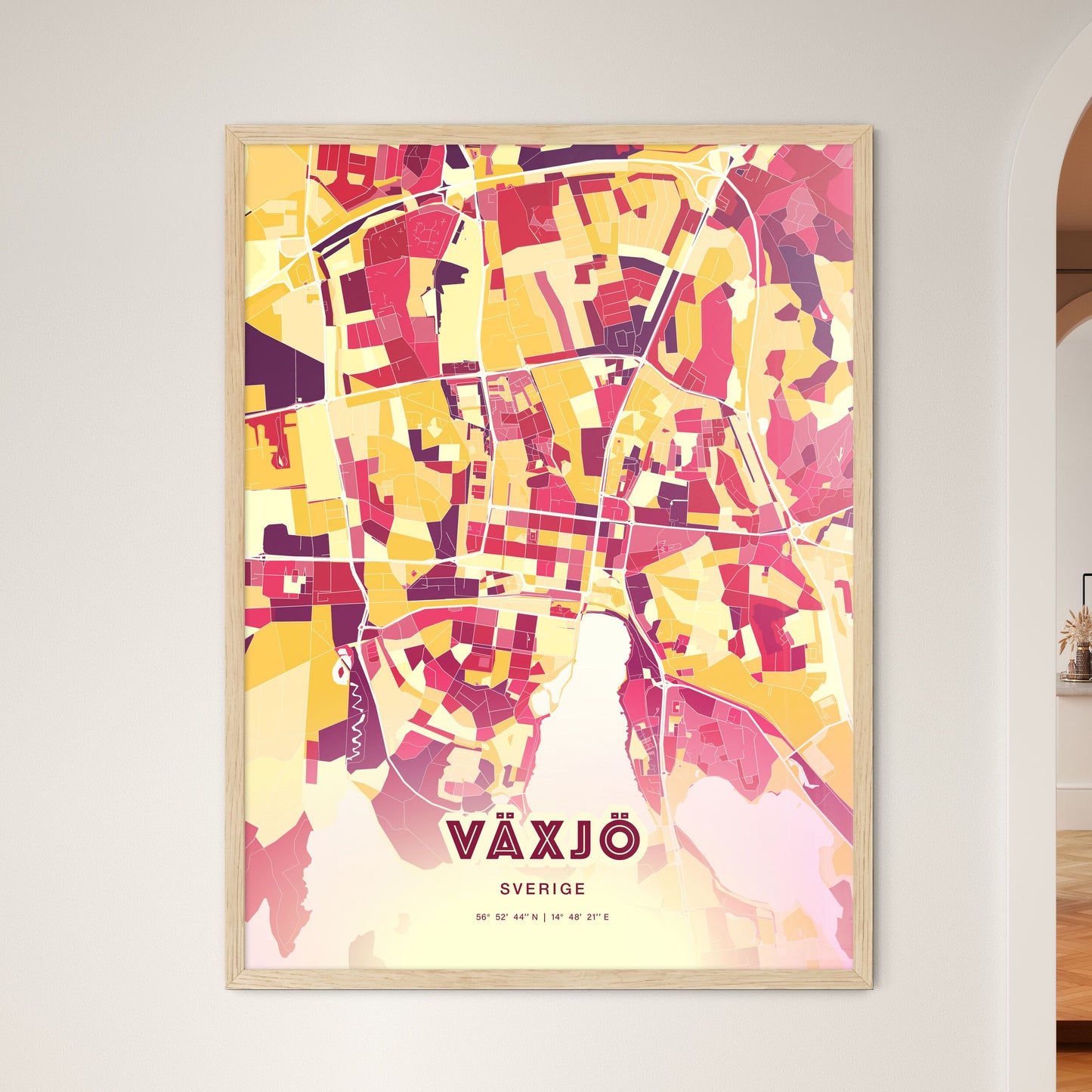 Colorful VÄXJÖ SWEDEN Fine Art Map Hot Red