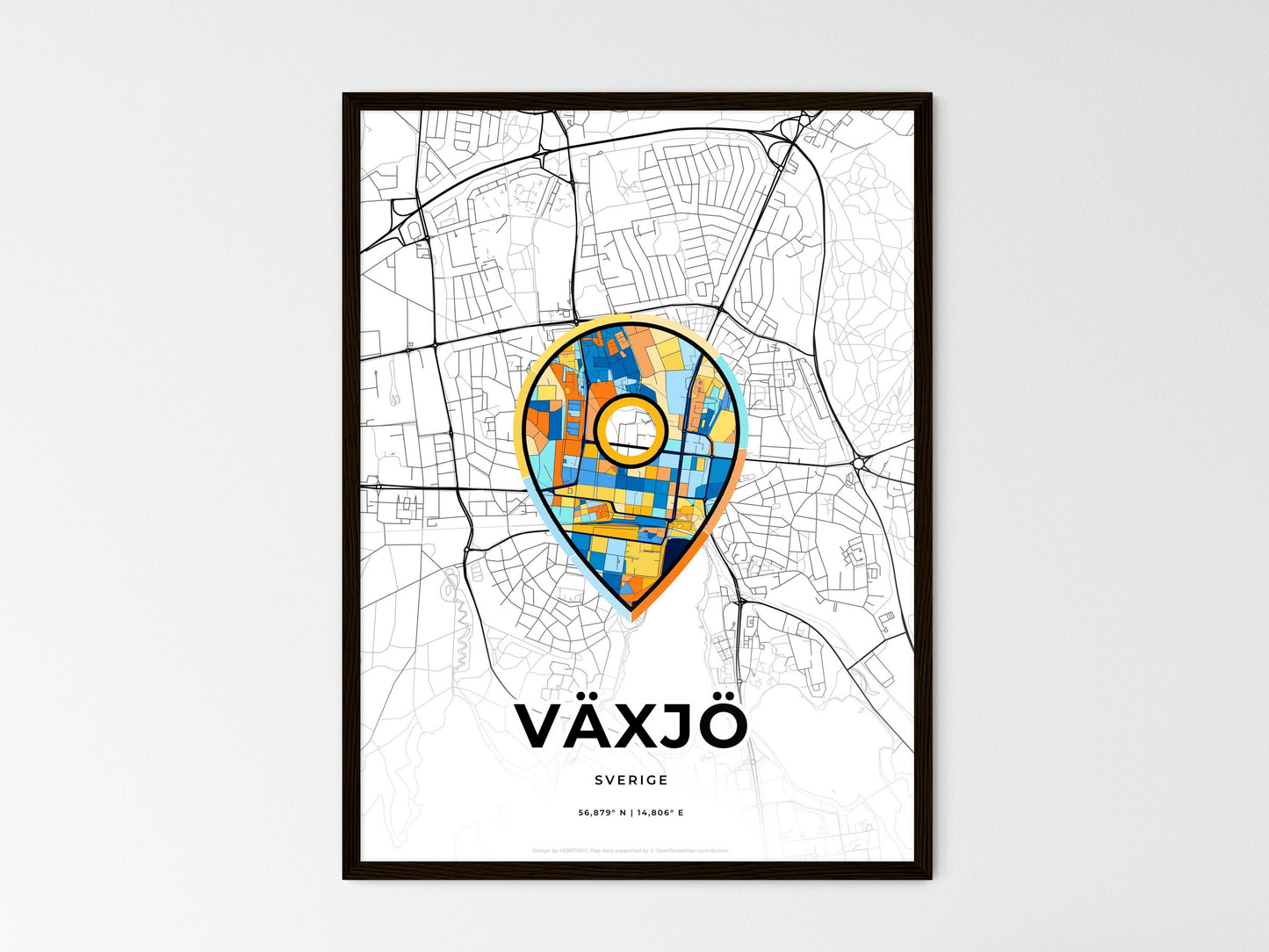 Växjö Sweden wedding art map with pointer icon