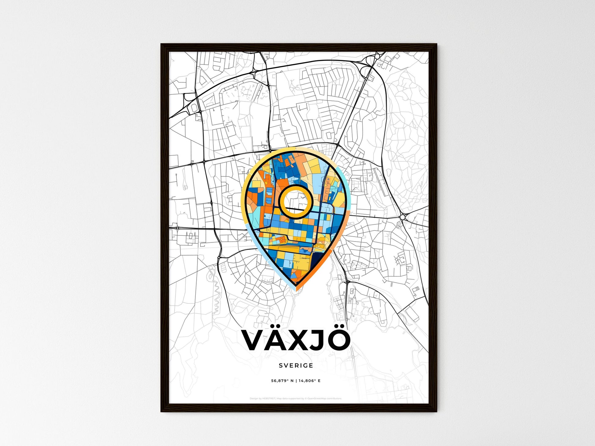 Växjö Sweden wedding art map with pointer icon