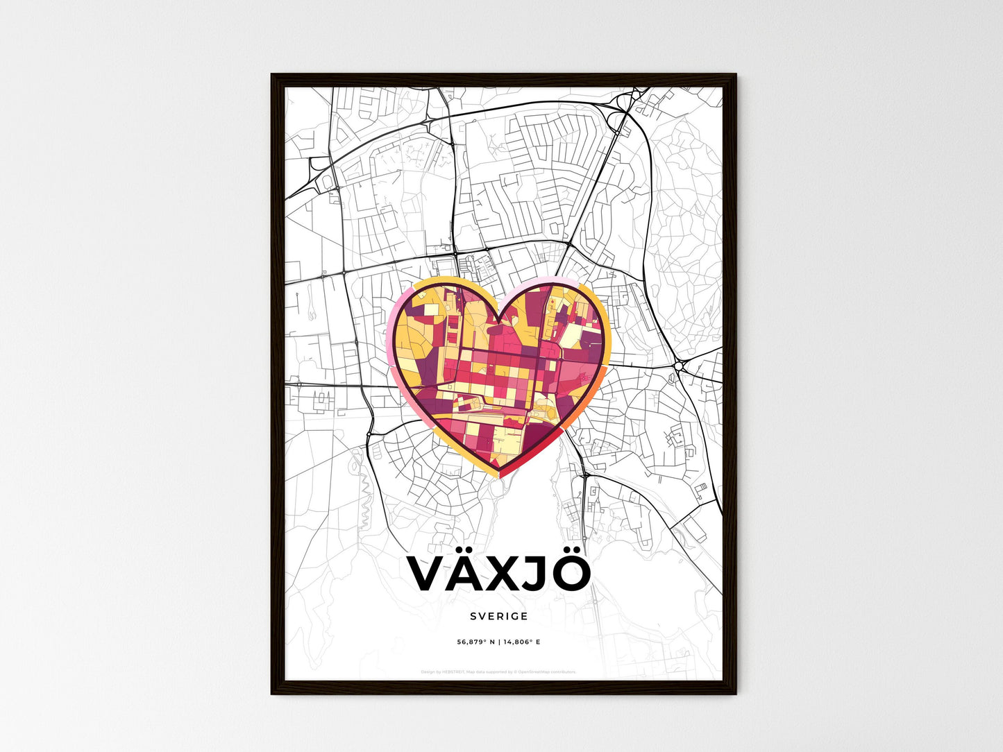 Växjö Sweden wedding art map with heart icon