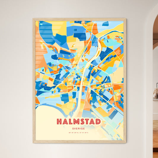 Colorful HALMSTAD SWEDEN Fine Art Map Blue Orange