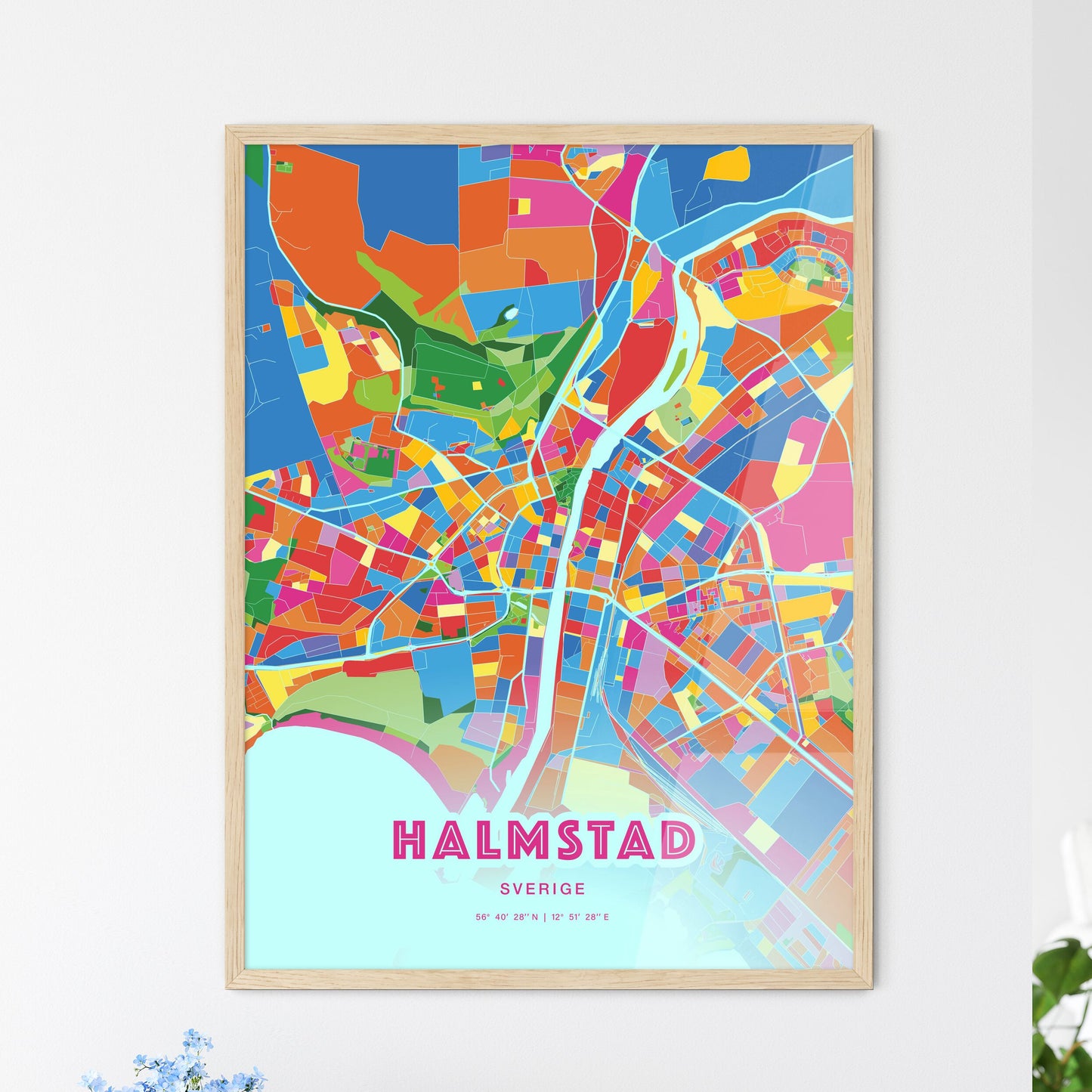 Colorful HALMSTAD SWEDEN Fine Art Map Crazy Colors