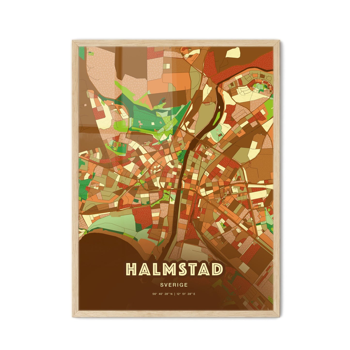 Colorful HALMSTAD SWEDEN Fine Art Map Farmhouse