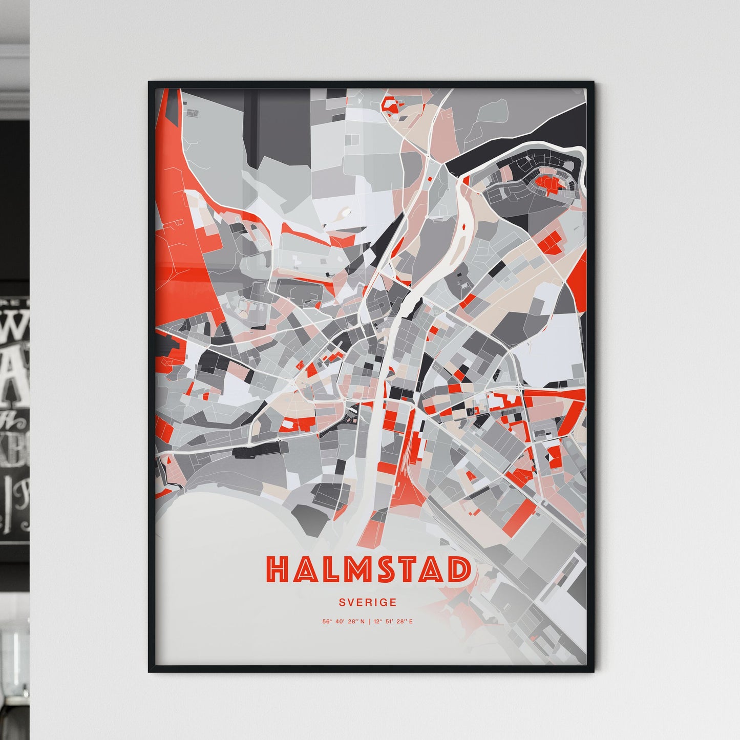 Colorful HALMSTAD SWEDEN Fine Art Map Modern