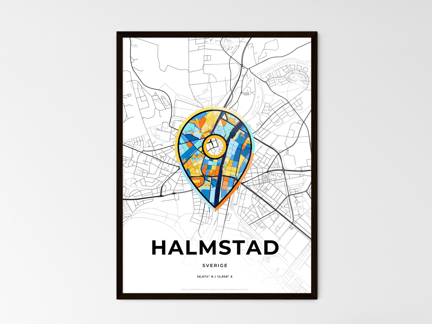 Halmstad Sweden wedding art map with pointer icon