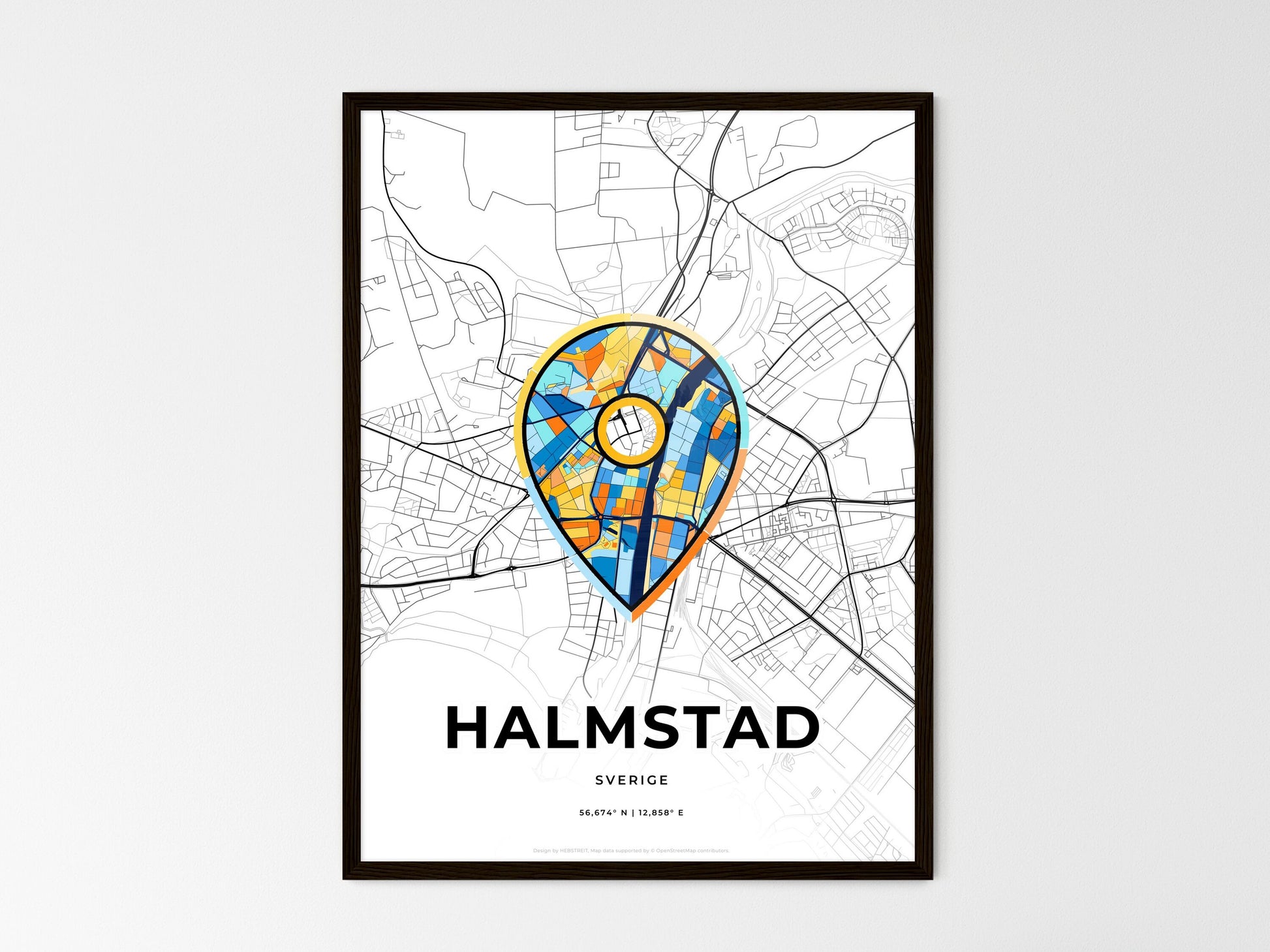 Halmstad Sweden wedding art map with pointer icon